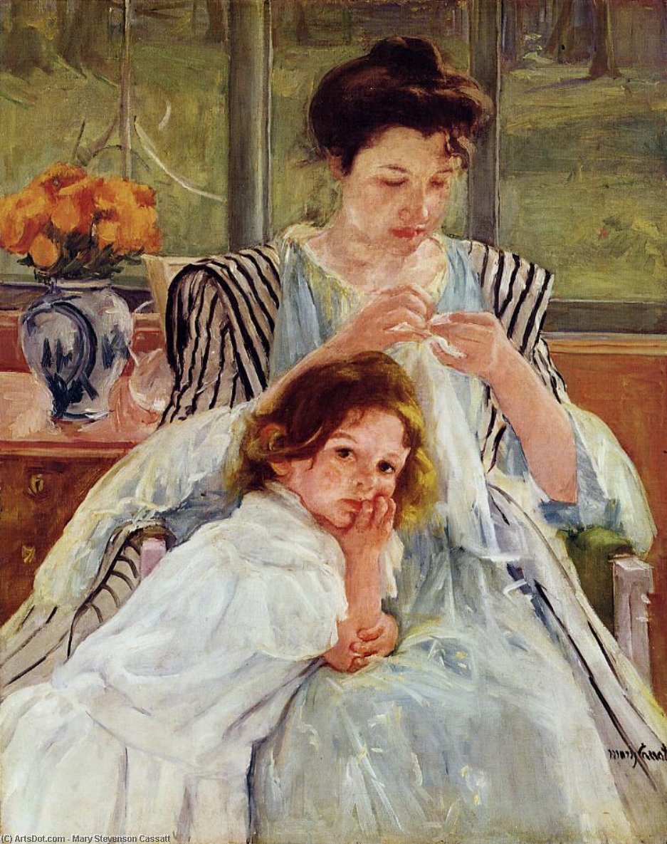 Order Artwork Replica Young Mother Sewing, 1902 by Mary Stevenson Cassatt (1843-1926, United States) | ArtsDot.com