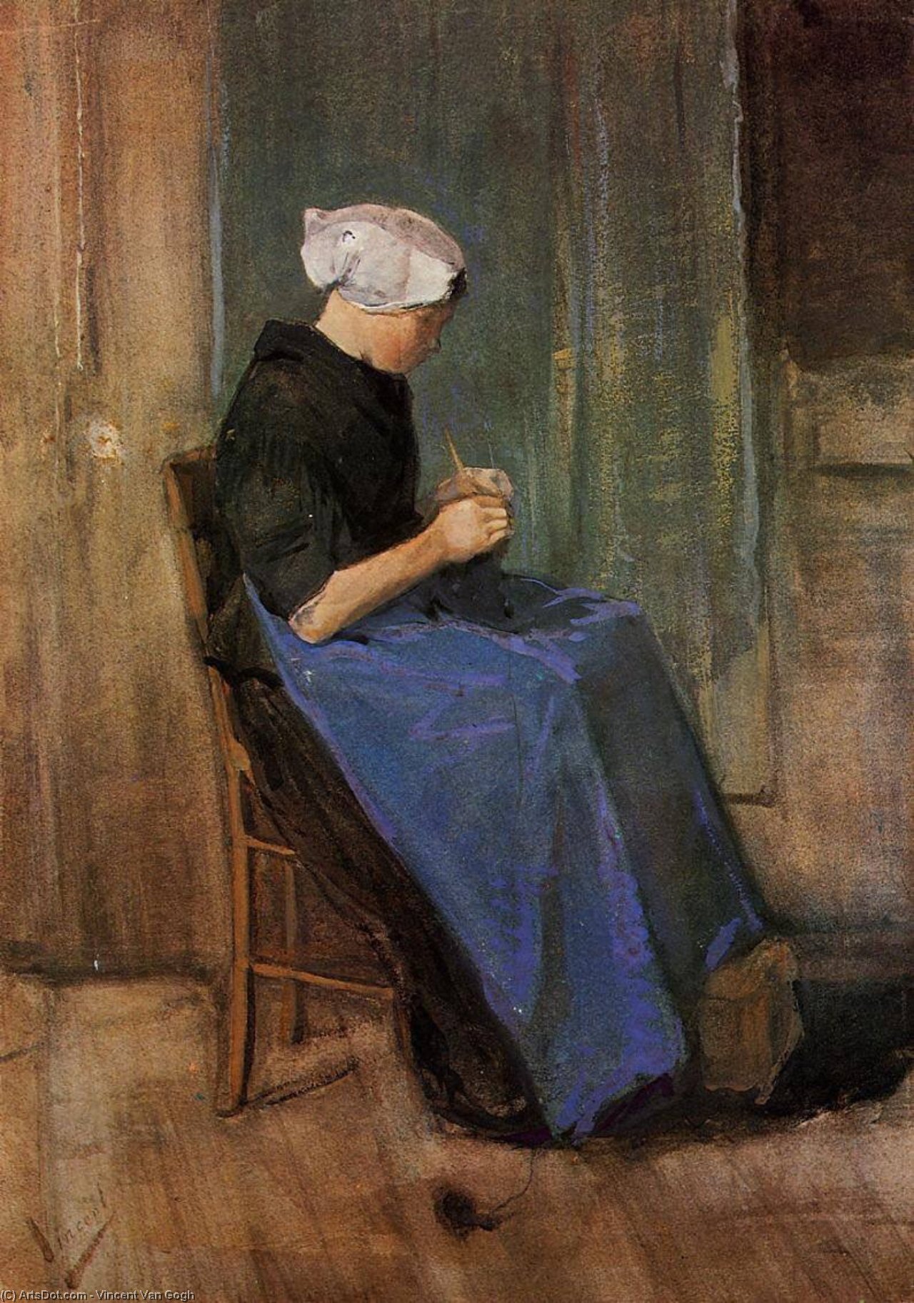 Order Art Reproductions Young Scheveningen Woman Knitting, 1881 by Vincent Van Gogh (1853-1890, Netherlands) | ArtsDot.com