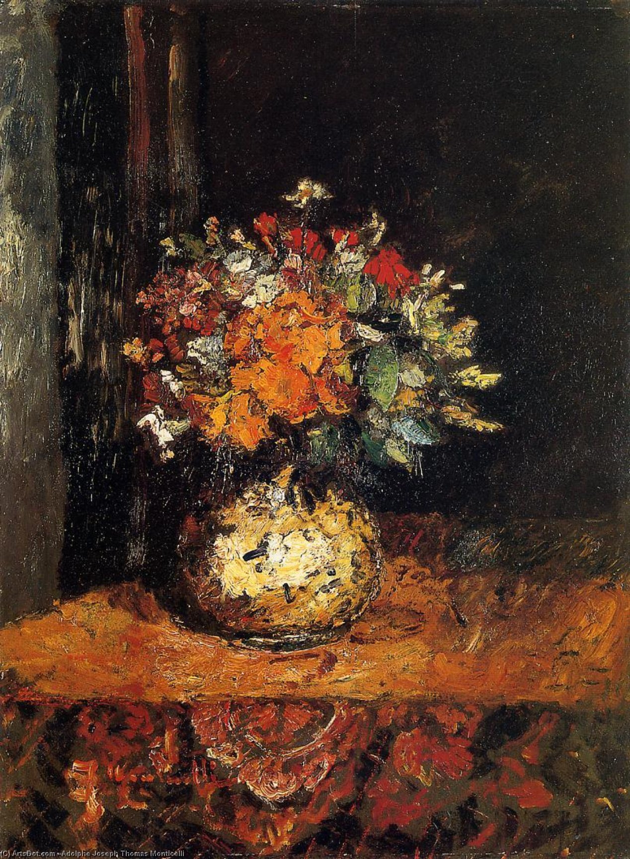 Order Oil Painting Replica Bouquet of Flowers by Adolphe Joseph Thomas Monticelli (1824-1886, France) | ArtsDot.com