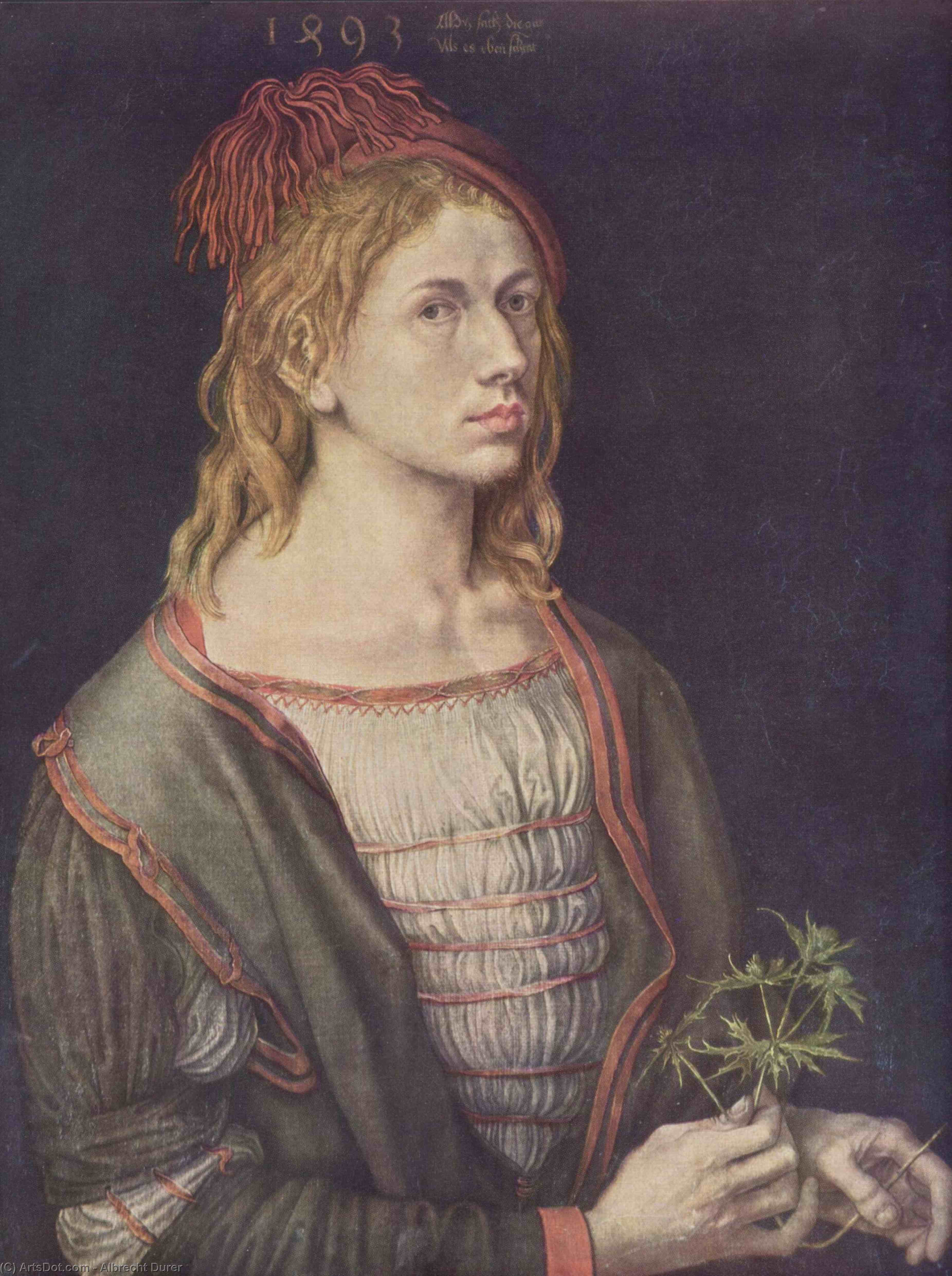 Buy Museum Art Reproductions Self-Portrait, 1493 by Albrecht Durer (1471-1528, Italy) | ArtsDot.com