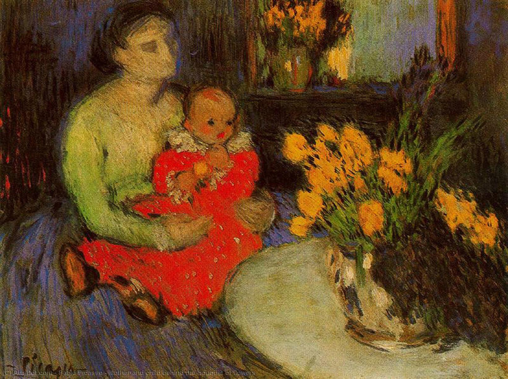 Order Art Reproductions Mother and child behind the bouquet of flowers, 1901 by Pablo Picasso (Inspired By) (1881-1973, Spain) | ArtsDot.com