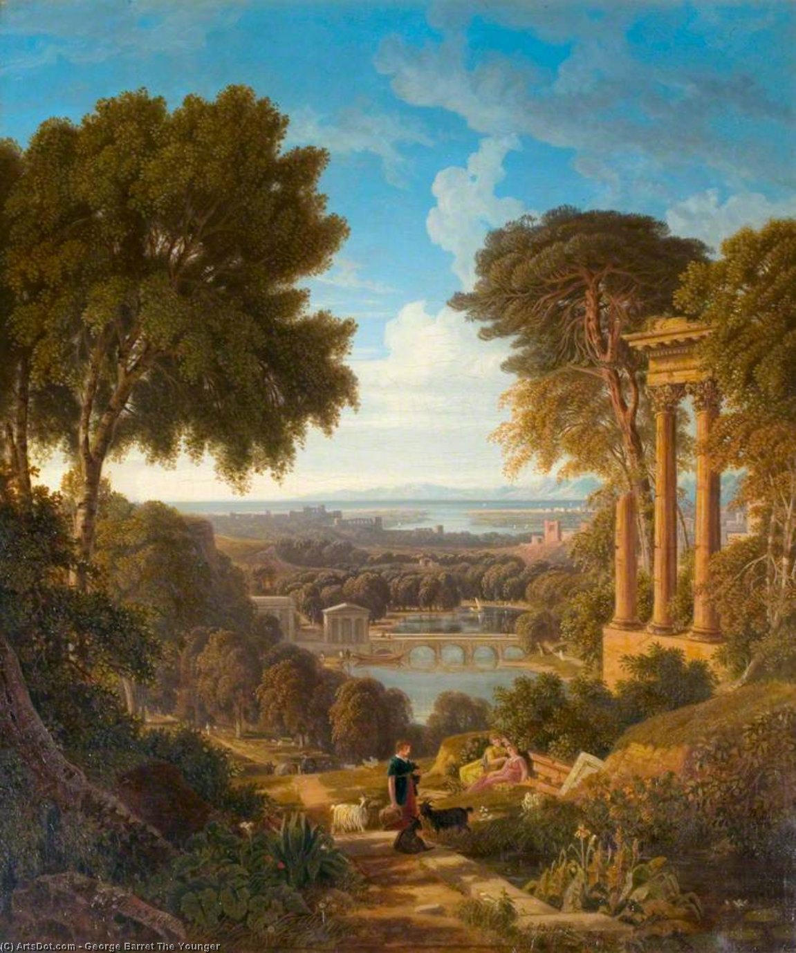 Order Art Reproductions Landscape With Classical Ruins, Figures And Goats by George Barret The Younger (1732-1784, United Kingdom) | ArtsDot.com