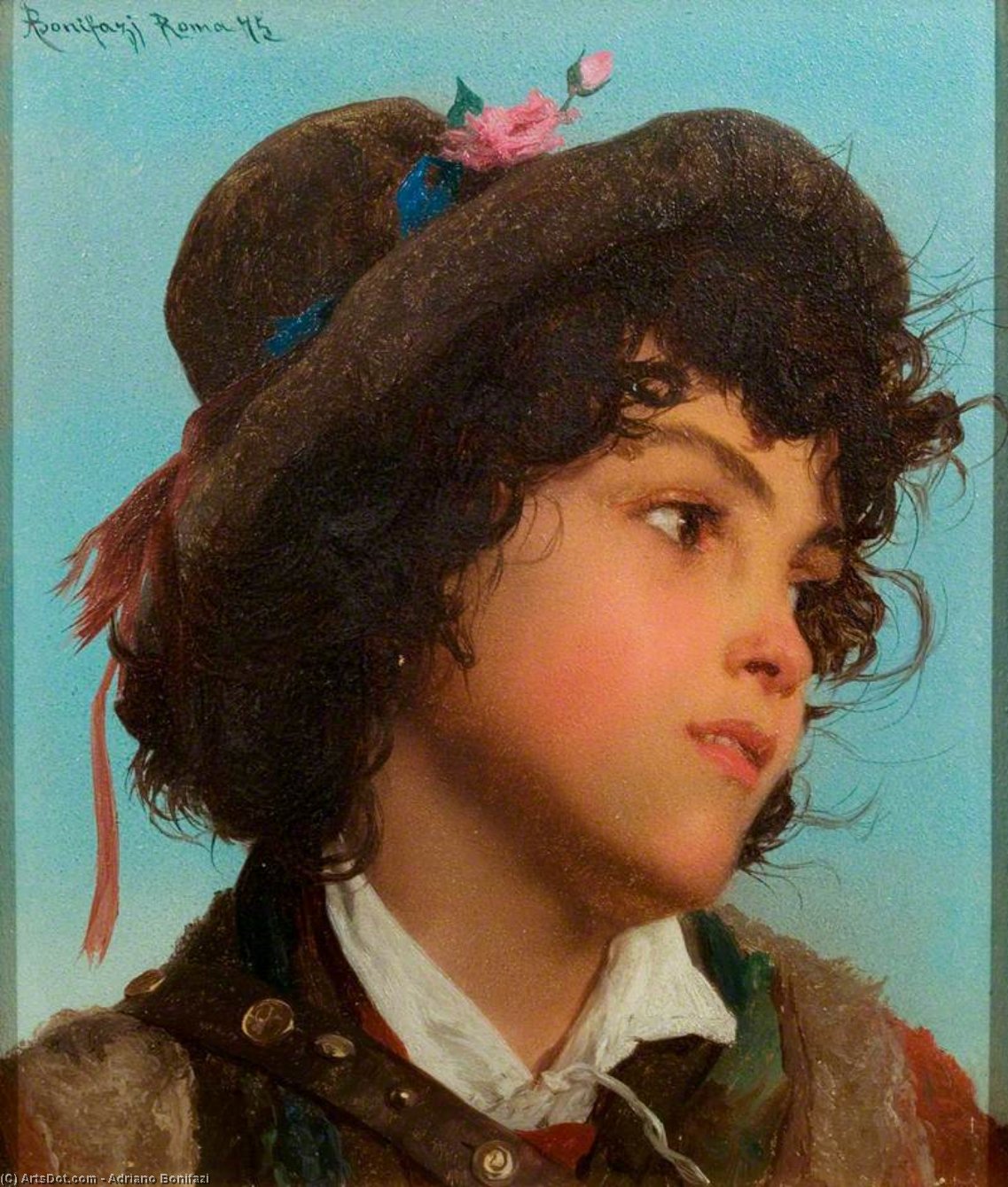 Order Oil Painting Replica Head Of An Italian Boy by Adriano Bonifazi (1858-1914, Italy) | ArtsDot.com