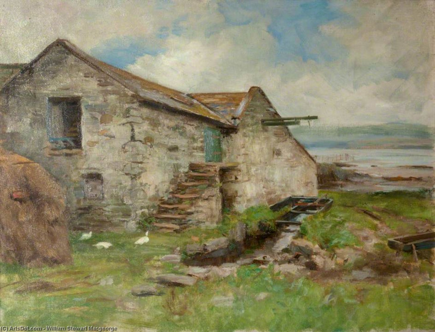 Buy Museum Art Reproductions Buildings By The Shore With Ducks by William Stewart Macgeorge (1861-1931, Canada) | ArtsDot.com