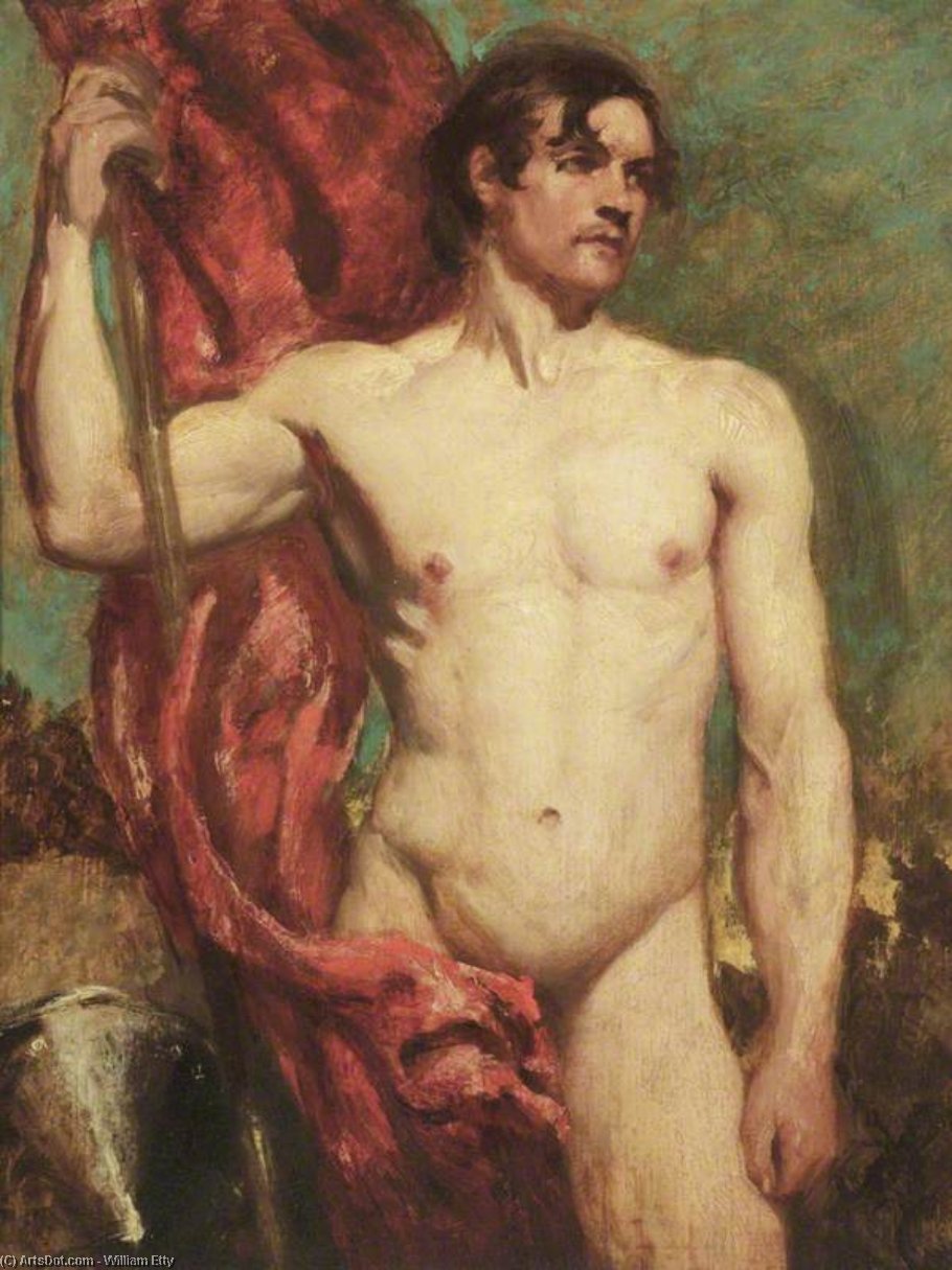 Order Oil Painting Replica Academic Study Of A Male Nude As A Standard Bearer by William Etty (1787-1849, United Kingdom) | ArtsDot.com
