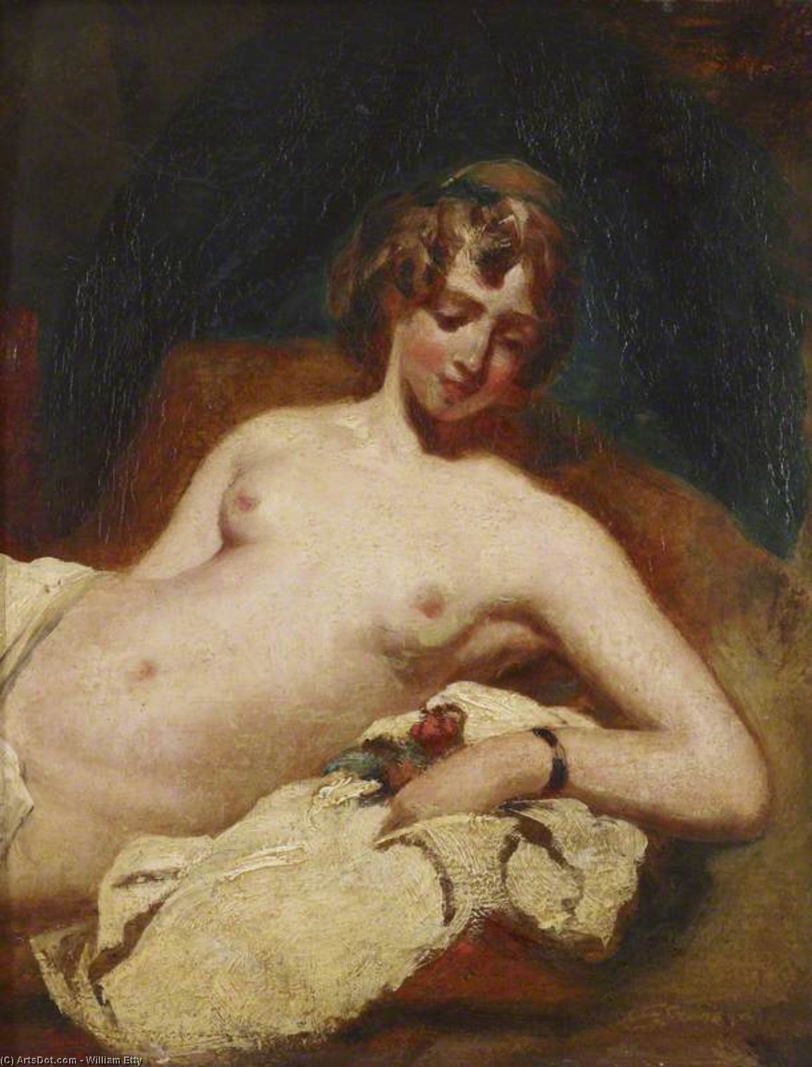Buy Museum Art Reproductions Half-figure Of A Reclining Female Nude On Her Side by William Etty (1787-1849, United Kingdom) | ArtsDot.com