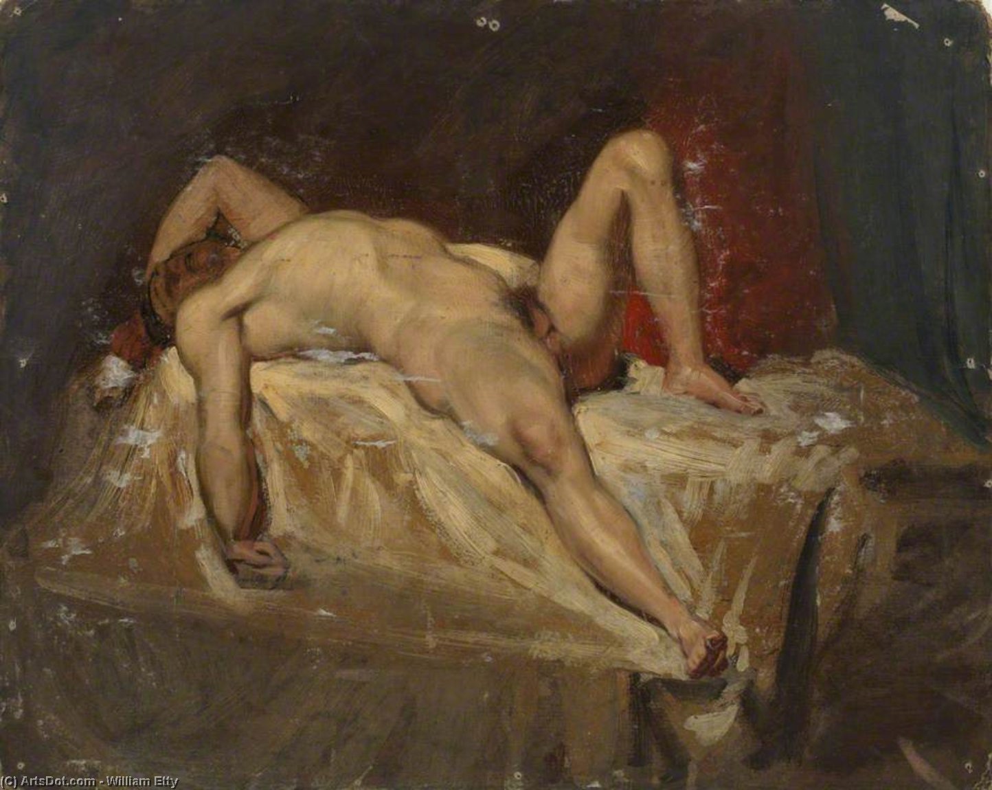 Order Oil Painting Replica Male Nude Lying Down, Raised Left Knee by William Etty (1787-1849, United Kingdom) | ArtsDot.com