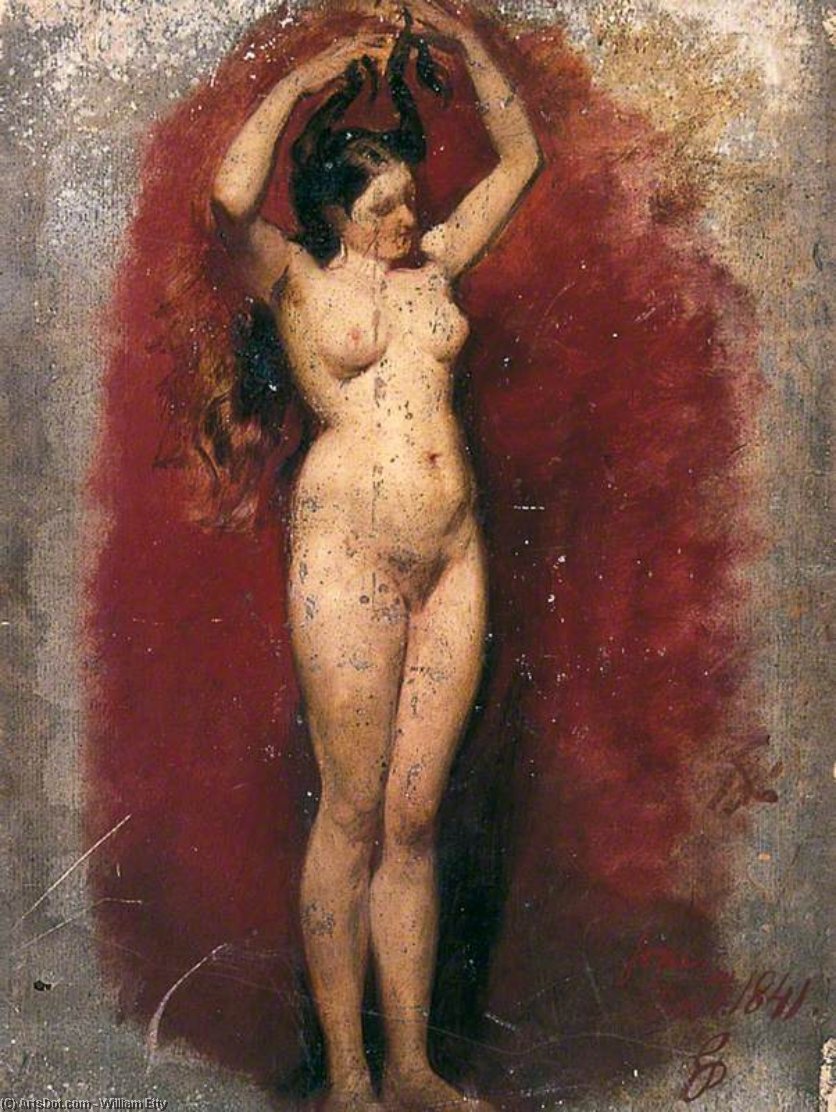 Buy Museum Art Reproductions Standing Female Nude Plaiting Her Hair by William Etty (1787-1849, United Kingdom) | ArtsDot.com