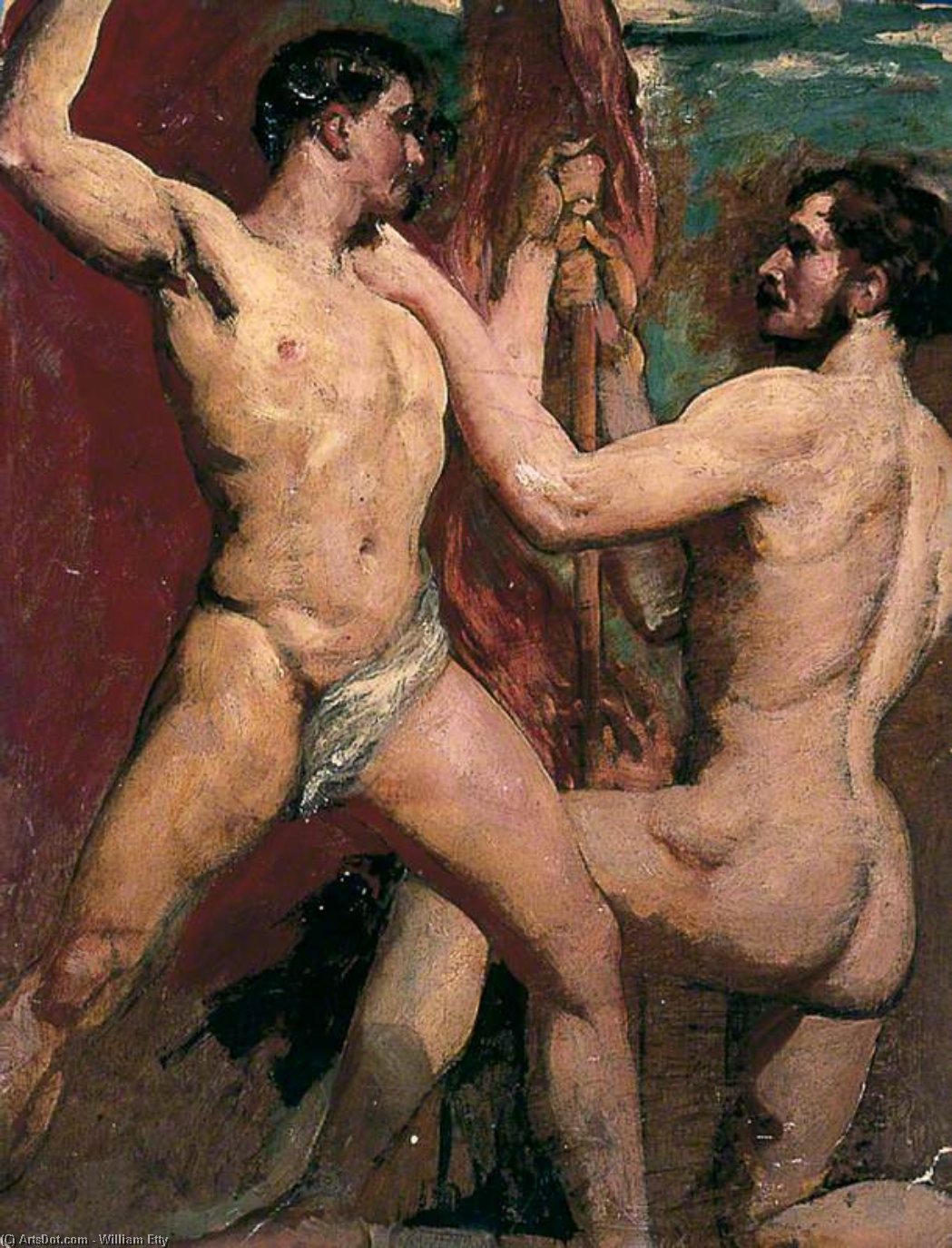 Order Paintings Reproductions Two Male Nudes, One Kneeling With Staff by William Etty (1787-1849, United Kingdom) | ArtsDot.com
