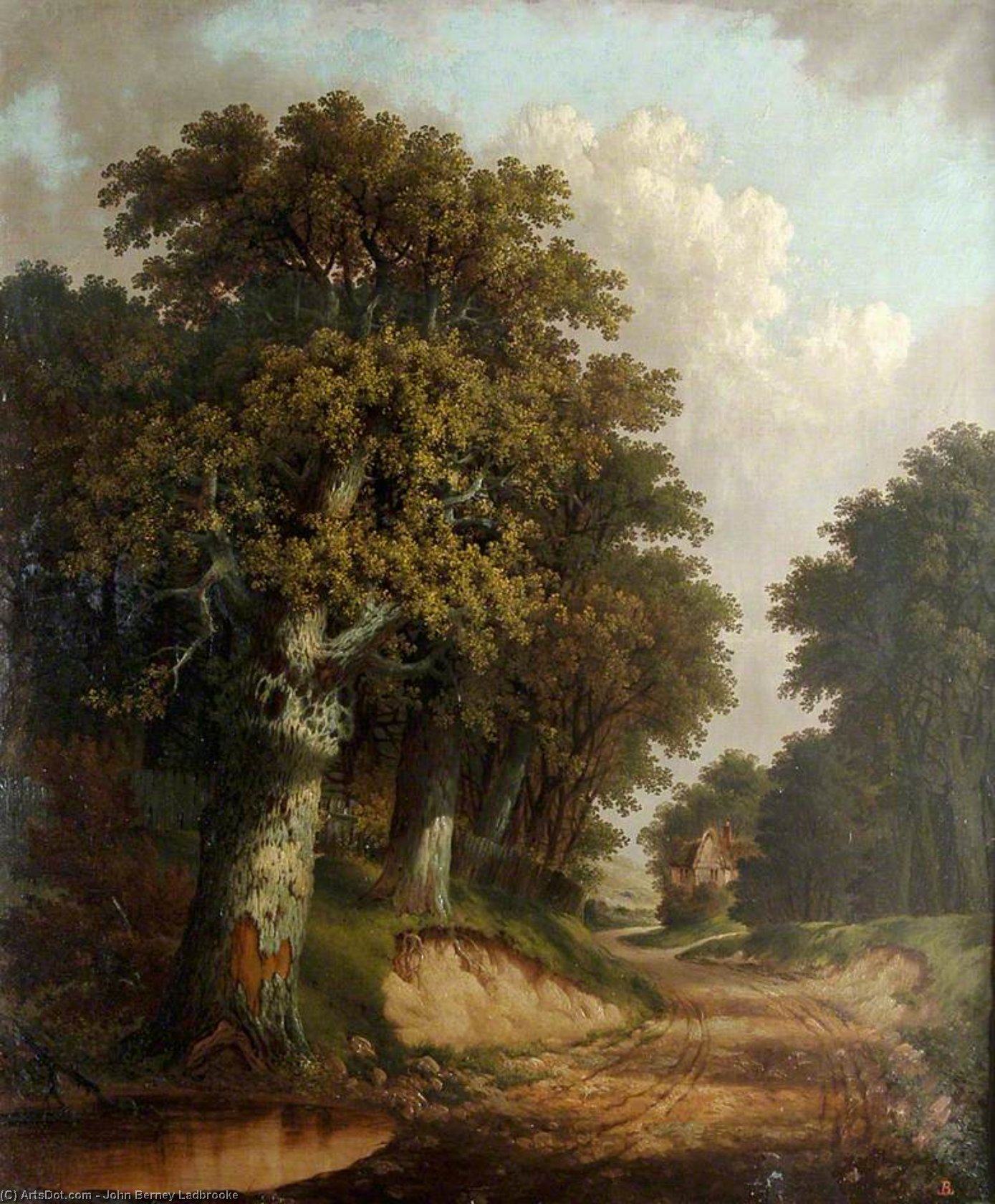 Buy Museum Art Reproductions Landscape With Trees, Cottage, Winding Lane And Pond by John Berney Ladbrooke (1803-1879, United Kingdom) | ArtsDot.com