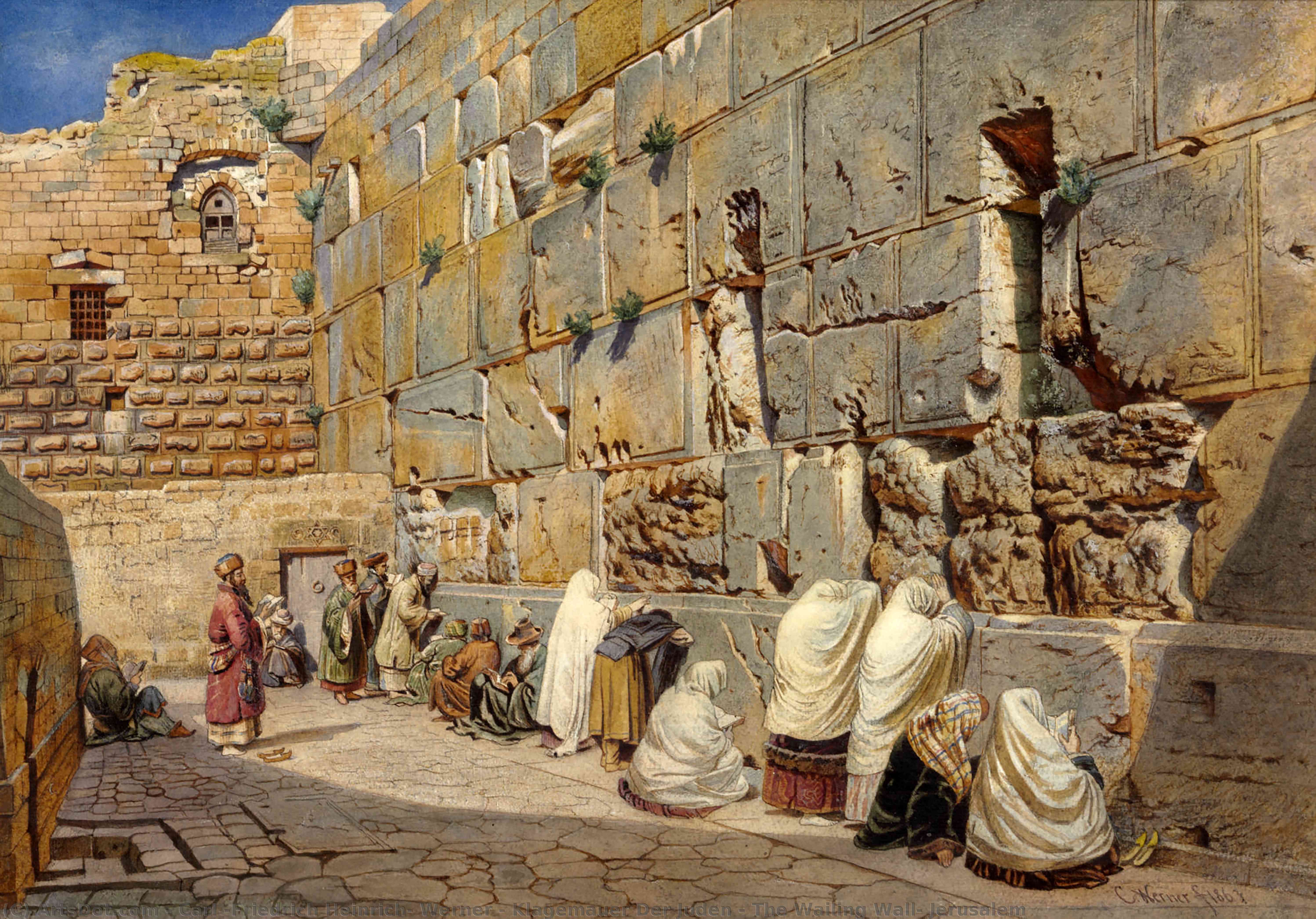 Buy Museum Art Reproductions Klagemauer Der Juden - The Wailing Wall, Jerusalem by Carl (Friedrich Heinrich) Werner (1808-1894, Germany) | ArtsDot.com