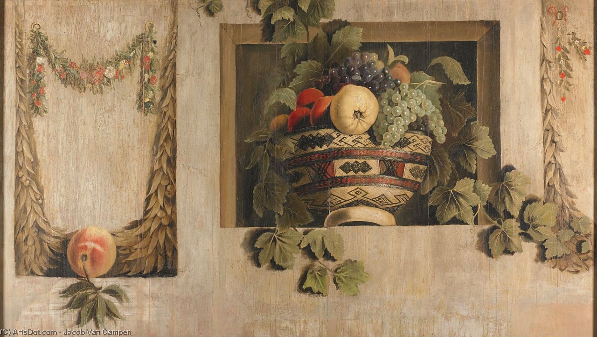Buy Museum Art Reproductions Still Life With A Basket Of Fruit In A Niche by Jacob Van Campen (1596-1657, Netherlands) | ArtsDot.com