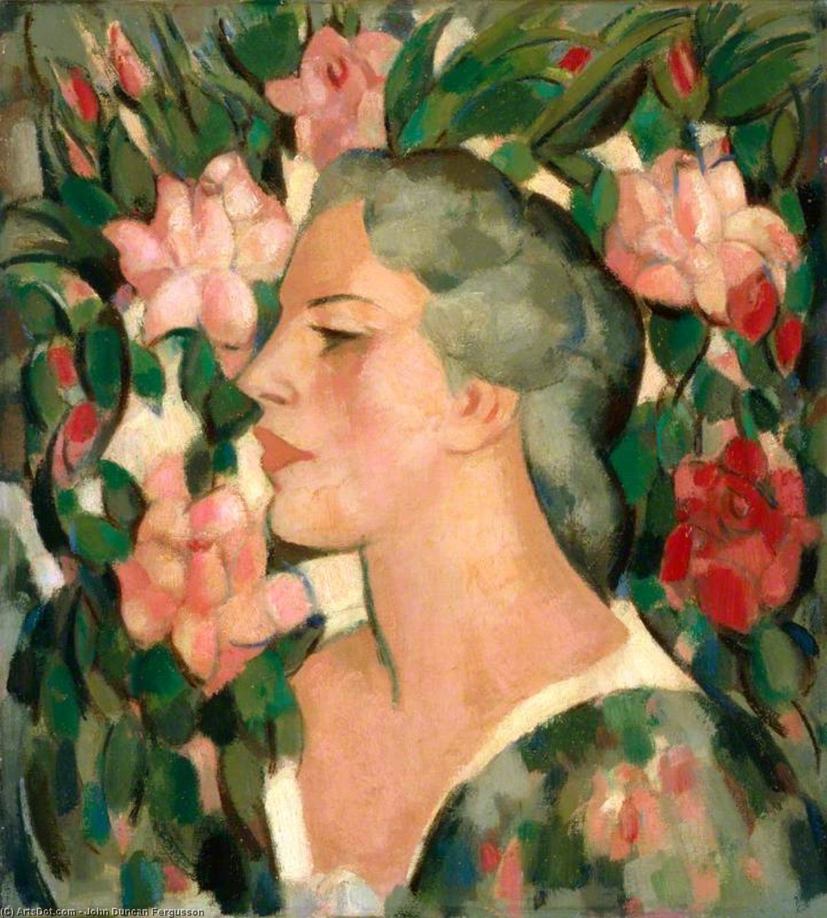 Buy Museum Art Reproductions Head With Roses (jean Brandt) by John Duncan Fergusson (Inspired By) (1874-1961, Scotland) | ArtsDot.com