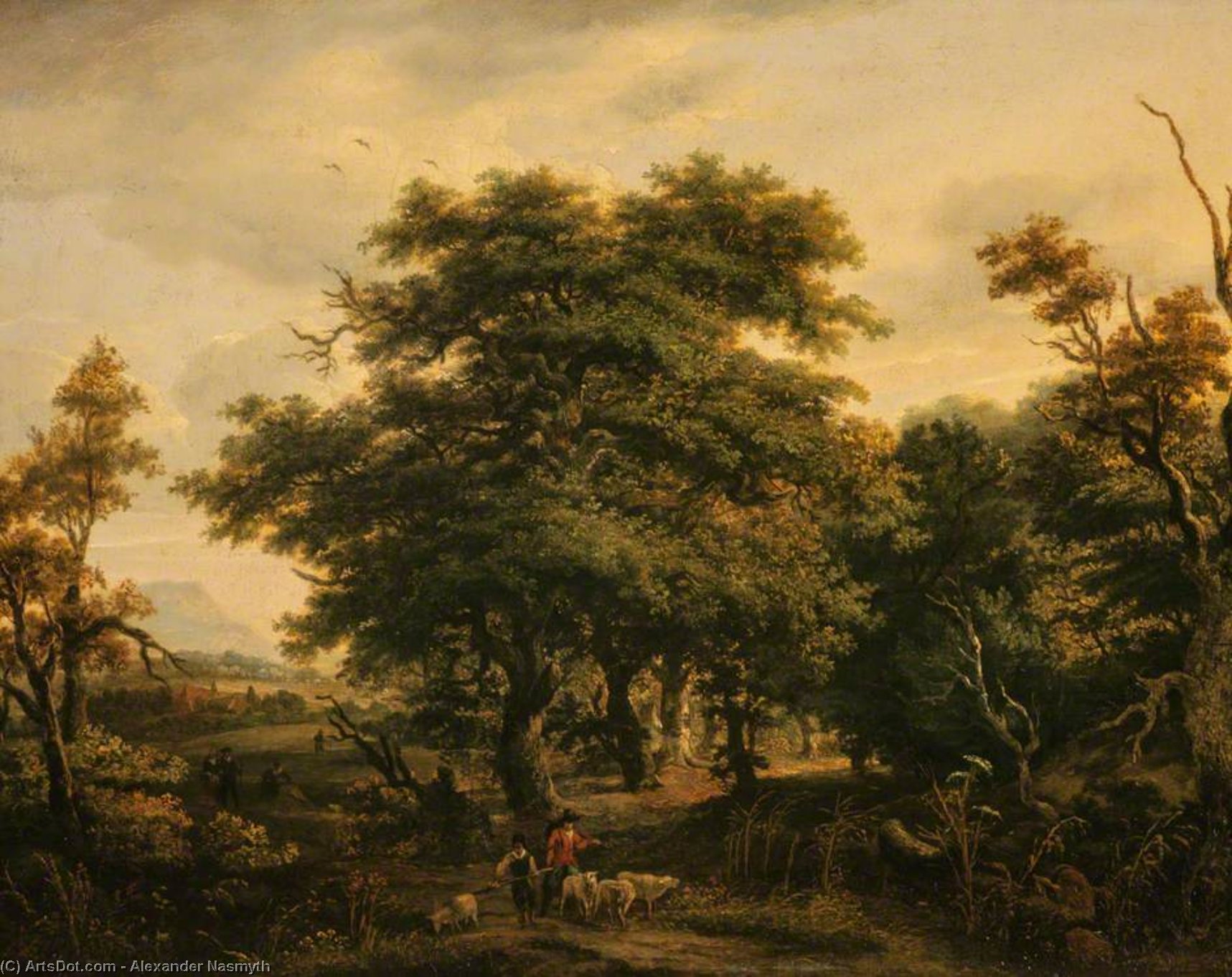 Order Oil Painting Replica Woody Landscape With Figures And Sheep by Alexander Nasmyth (1758-1840, United Kingdom) | ArtsDot.com