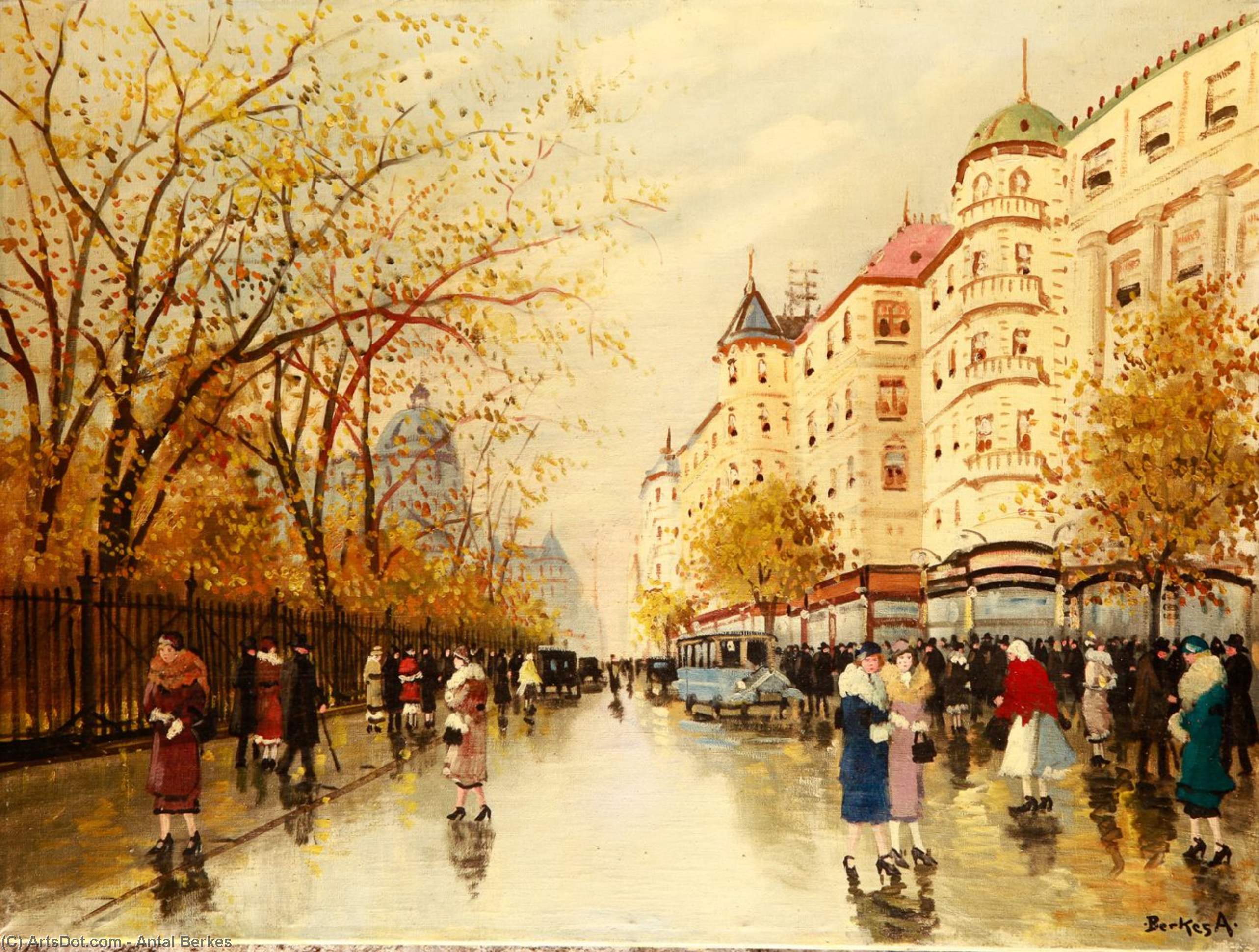 Order Oil Painting Replica Street Scene - by Antal Berkes (1874-1938, Hungary) | ArtsDot.com