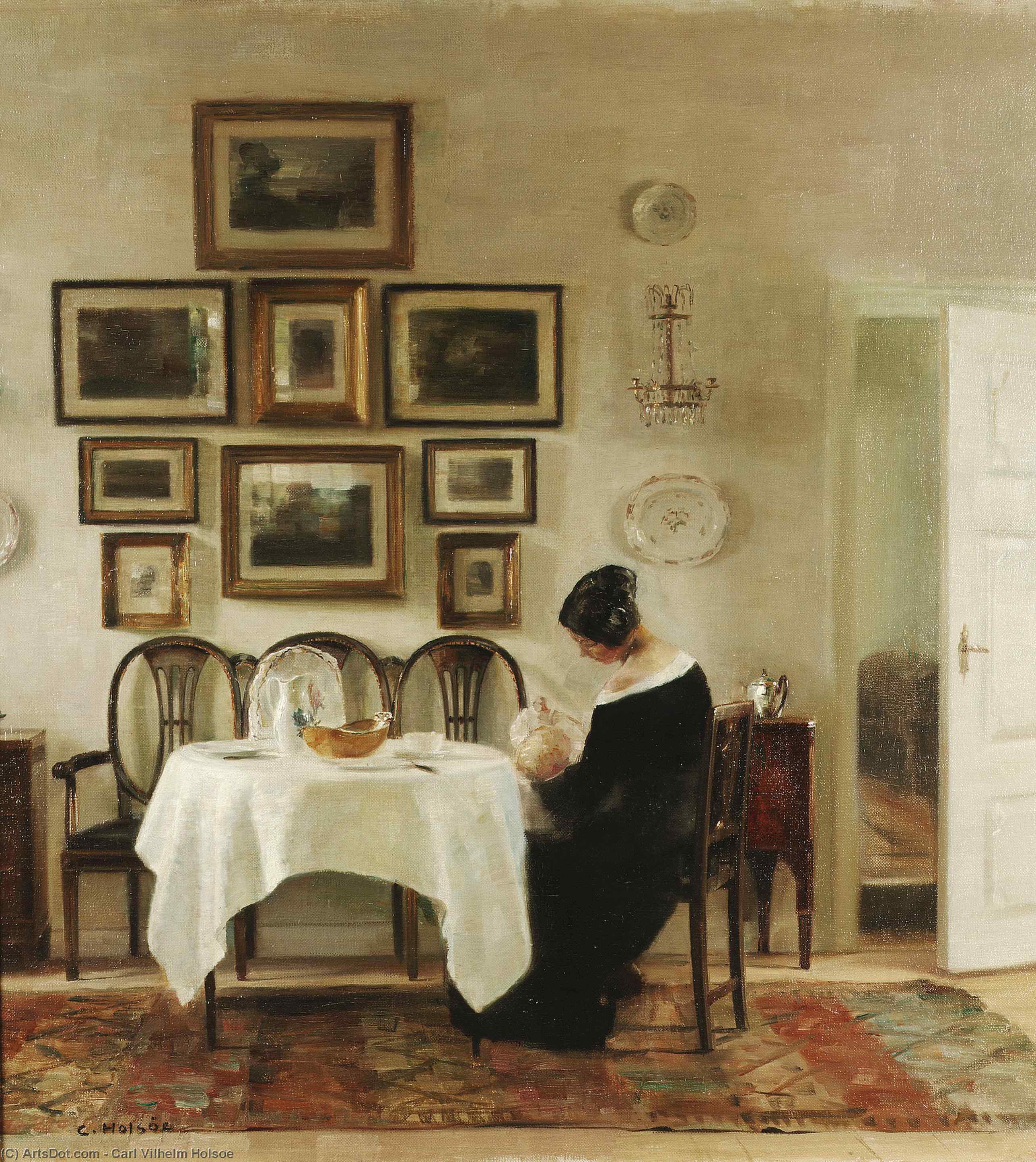 Order Oil Painting Replica Mother And Child In A Dining Room Interior by Carl Vilhelm Holsoe (1863-1935, Denmark) | ArtsDot.com