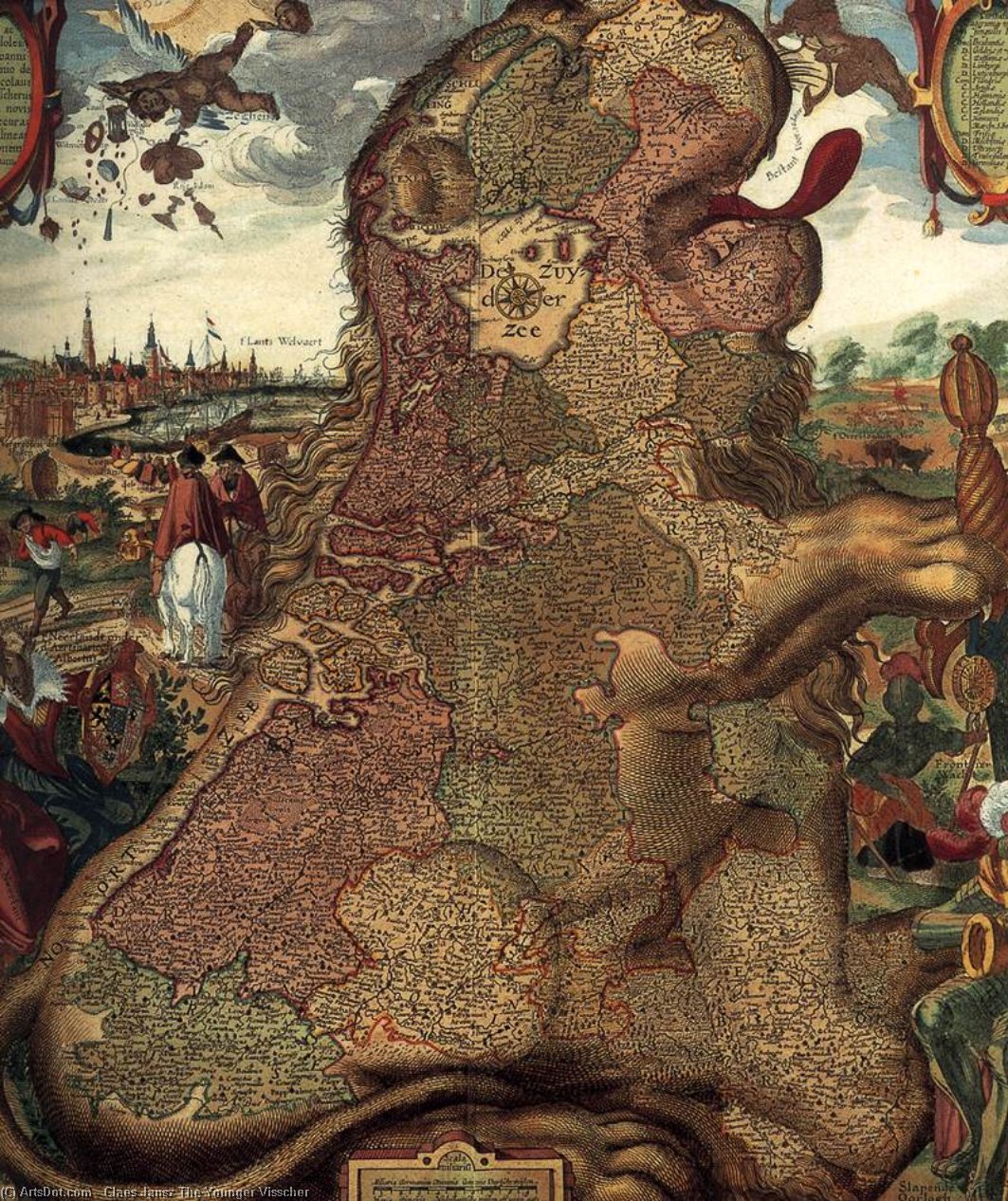 Order Oil Painting Replica Lion Map (leo Belgicus) (detail) by Claes Jansz The Younger Visscher (1587-1652, Netherlands) | ArtsDot.com