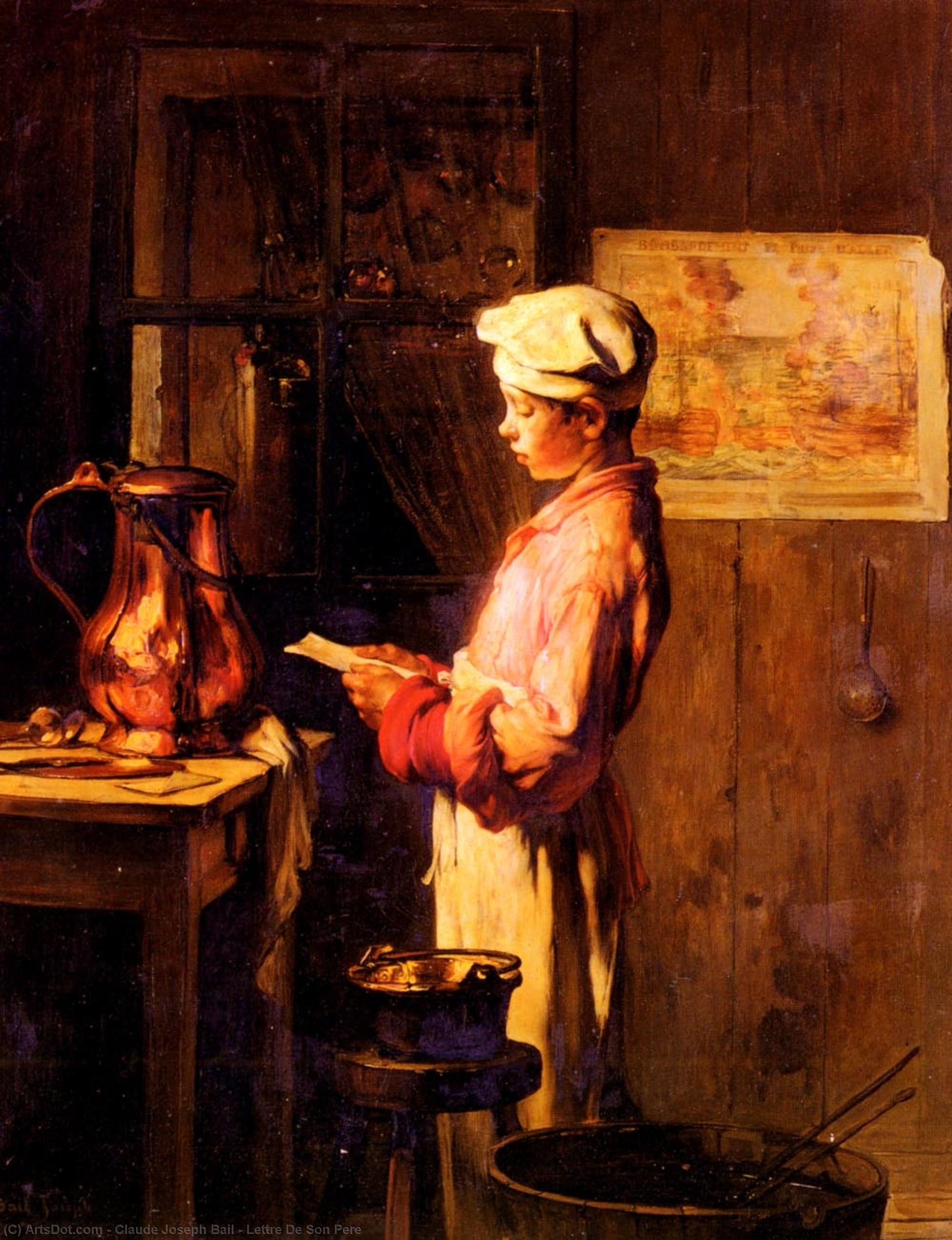 Order Oil Painting Replica Lettre De Son Pere by Claude Joseph Bail (1862-1921, France) | ArtsDot.com