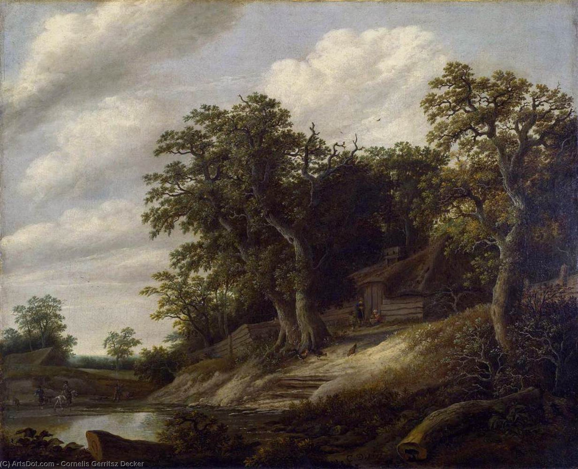 Order Oil Painting Replica Cottage Among Trees On Bank Of Stream by Cornelis Gerritsz Decker (1615-1678, Netherlands) | ArtsDot.com