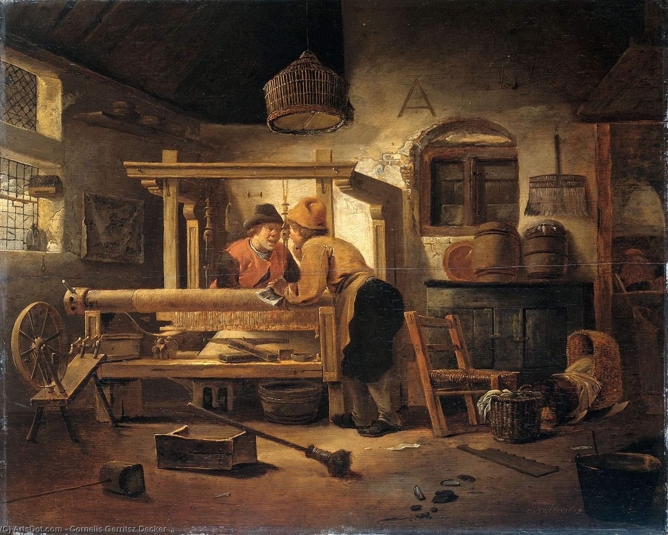 Buy Museum Art Reproductions Weaver`s Workshop by Cornelis Gerritsz Decker (1615-1678, Netherlands) | ArtsDot.com