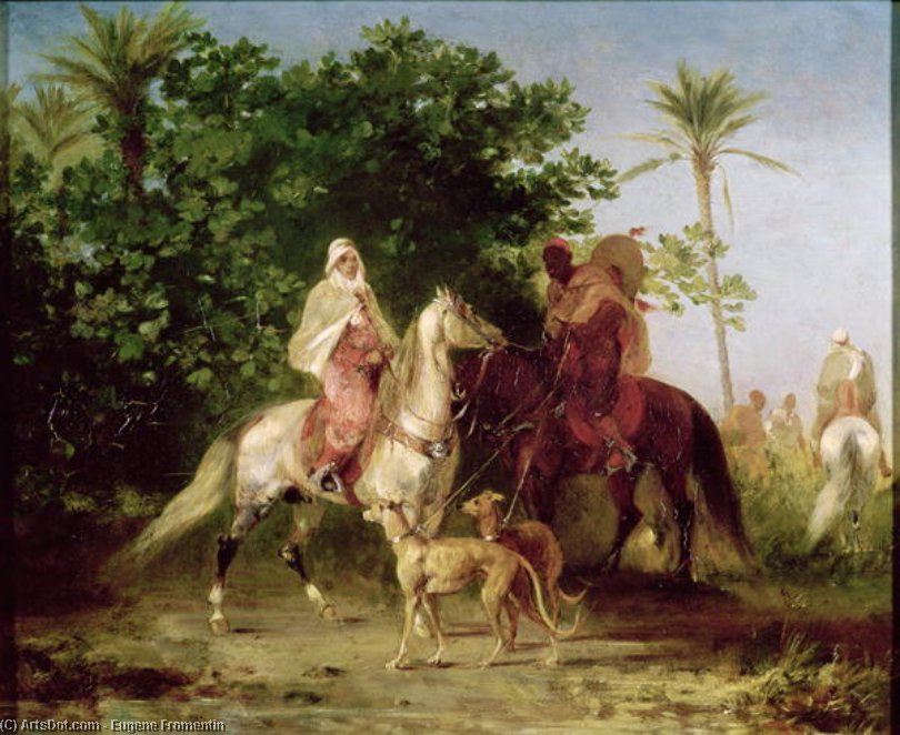 Order Oil Painting Replica Departing For The Hunt - by Eugene Fromentin (1820-1876, France) | ArtsDot.com