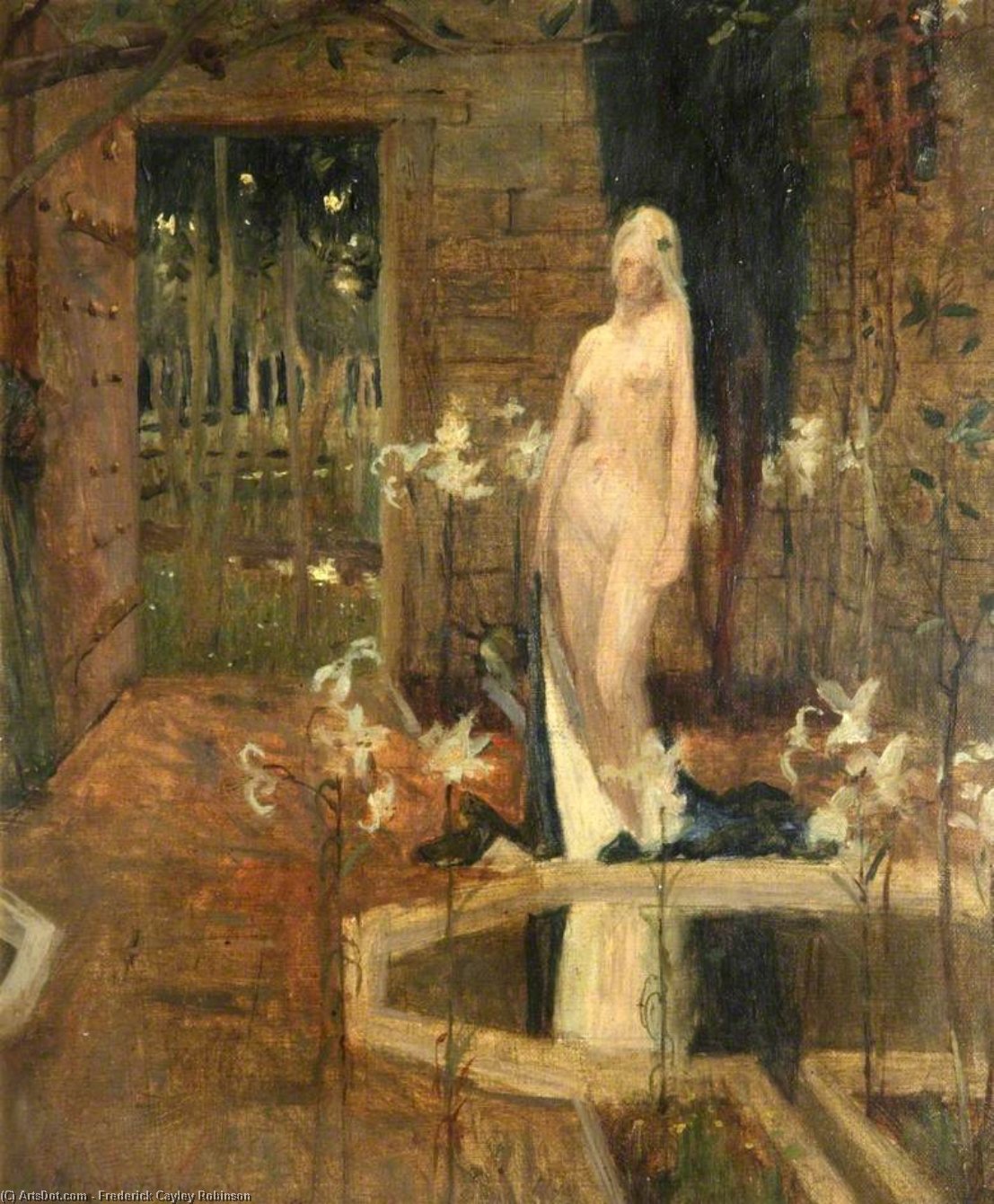 Order Oil Painting Replica Female Nude In A Garden by Frederick Cayley Robinson (1862-1927, United Kingdom) | ArtsDot.com