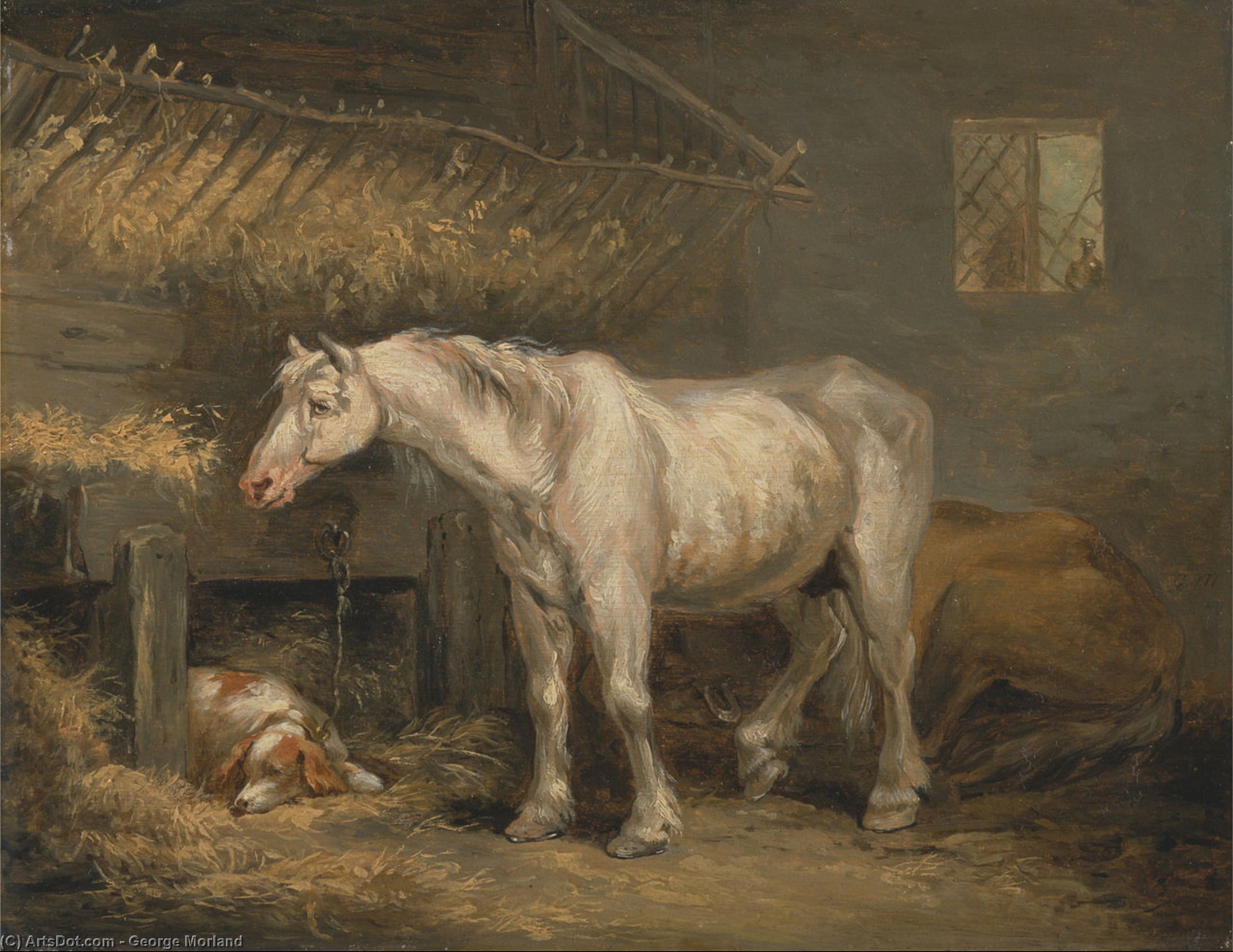 Buy Museum Art Reproductions Old Horses With A Dog In A Stable by George Morland (1763-1804, United Kingdom) | ArtsDot.com