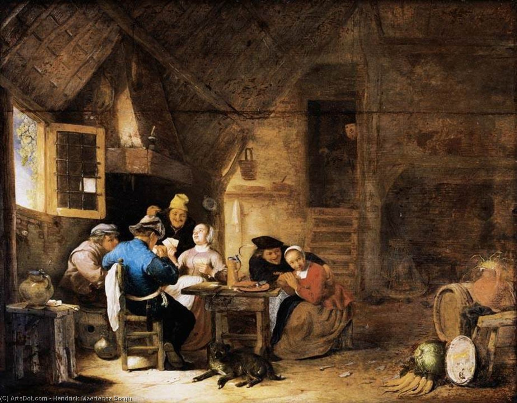 Buy Museum Art Reproductions Interior With Peasants Playing Cards by Hendrick Maertensz Sorgh (1610-1670, Netherlands) | ArtsDot.com