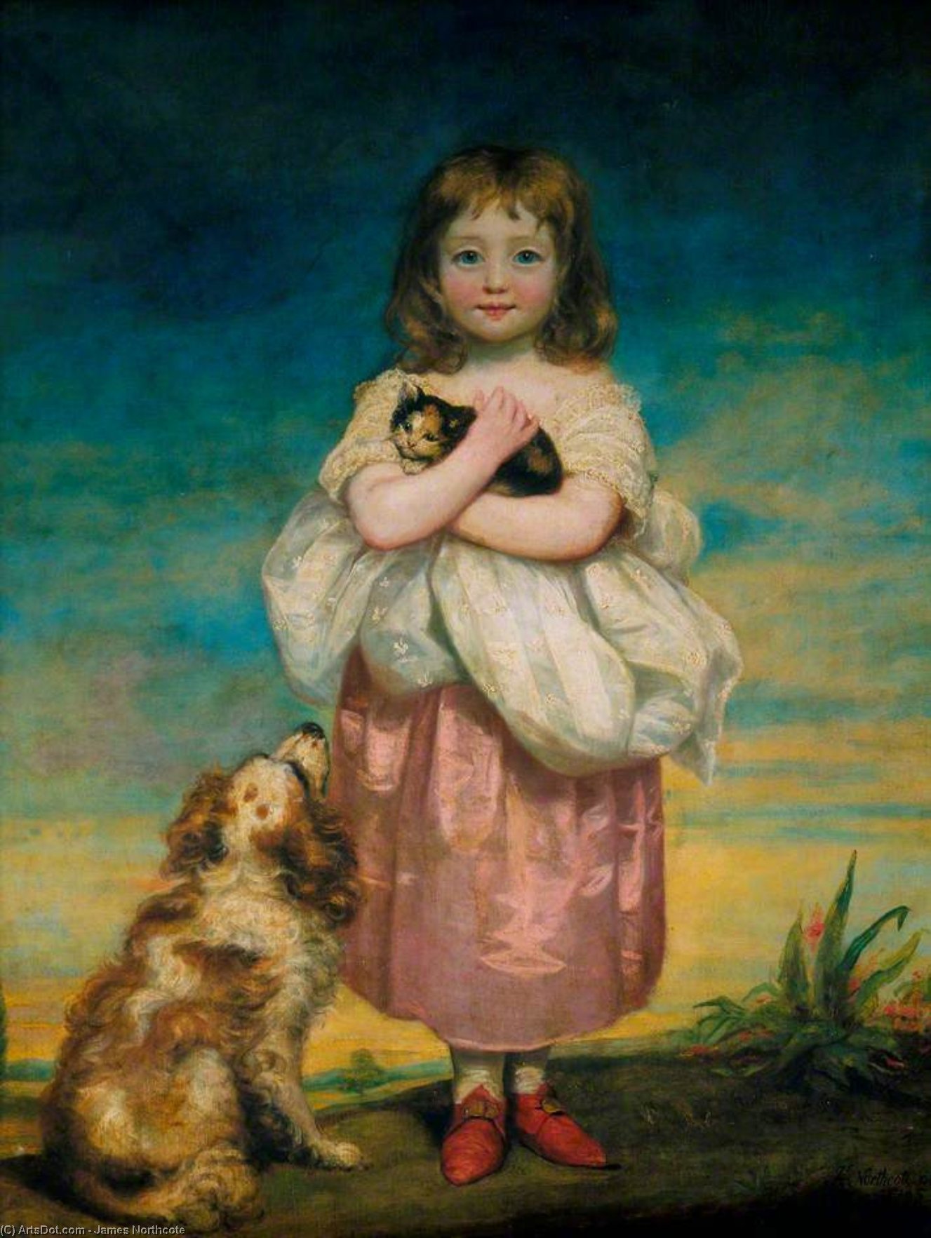 Order Oil Painting Replica A Little Girl Nursing A Kitten by James Northcote (1746-1831, United Kingdom) | ArtsDot.com