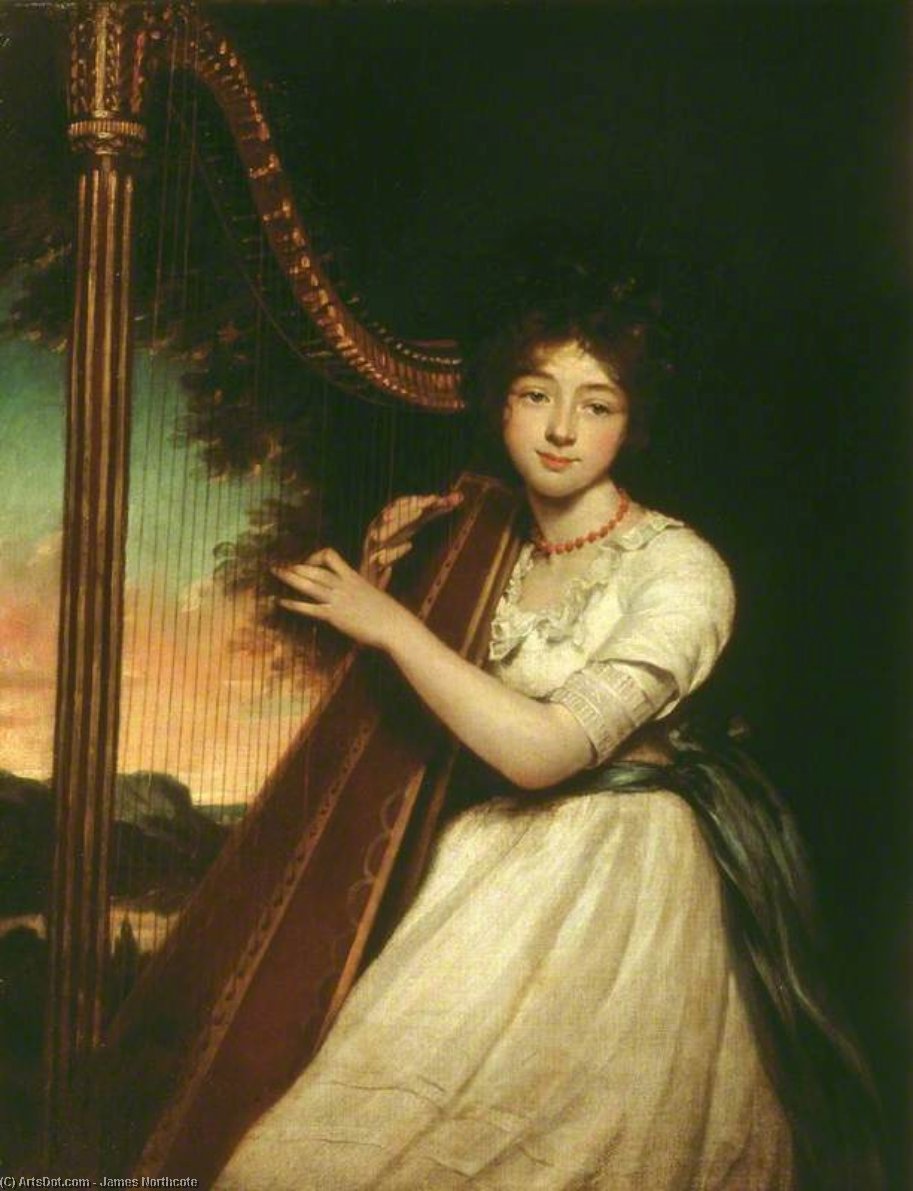 Order Oil Painting Replica A Young Lady Playing The Harp by James Northcote (1746-1831, United Kingdom) | ArtsDot.com
