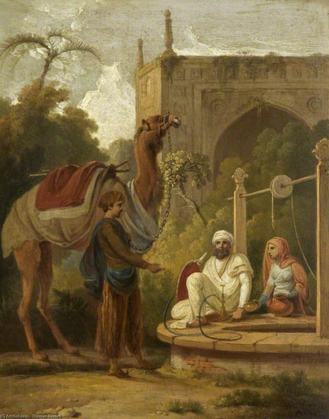 Buy Museum Art Reproductions Indian Scene - Figures And A Camel At A Well by Thomas Daniell (1749-1840) | ArtsDot.com