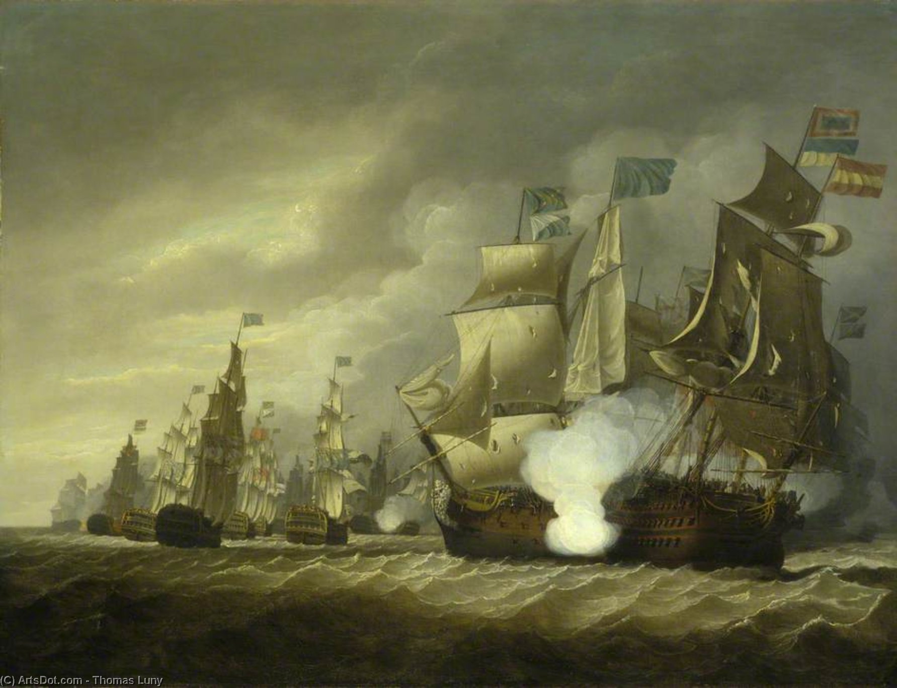 Buy Museum Art Reproductions Hms `victory` Raking The `salvador Del Mundo` At The Battle Of Cape St Vincent by Thomas Luny (1759-1837, United Kingdom) | ArtsDot.com