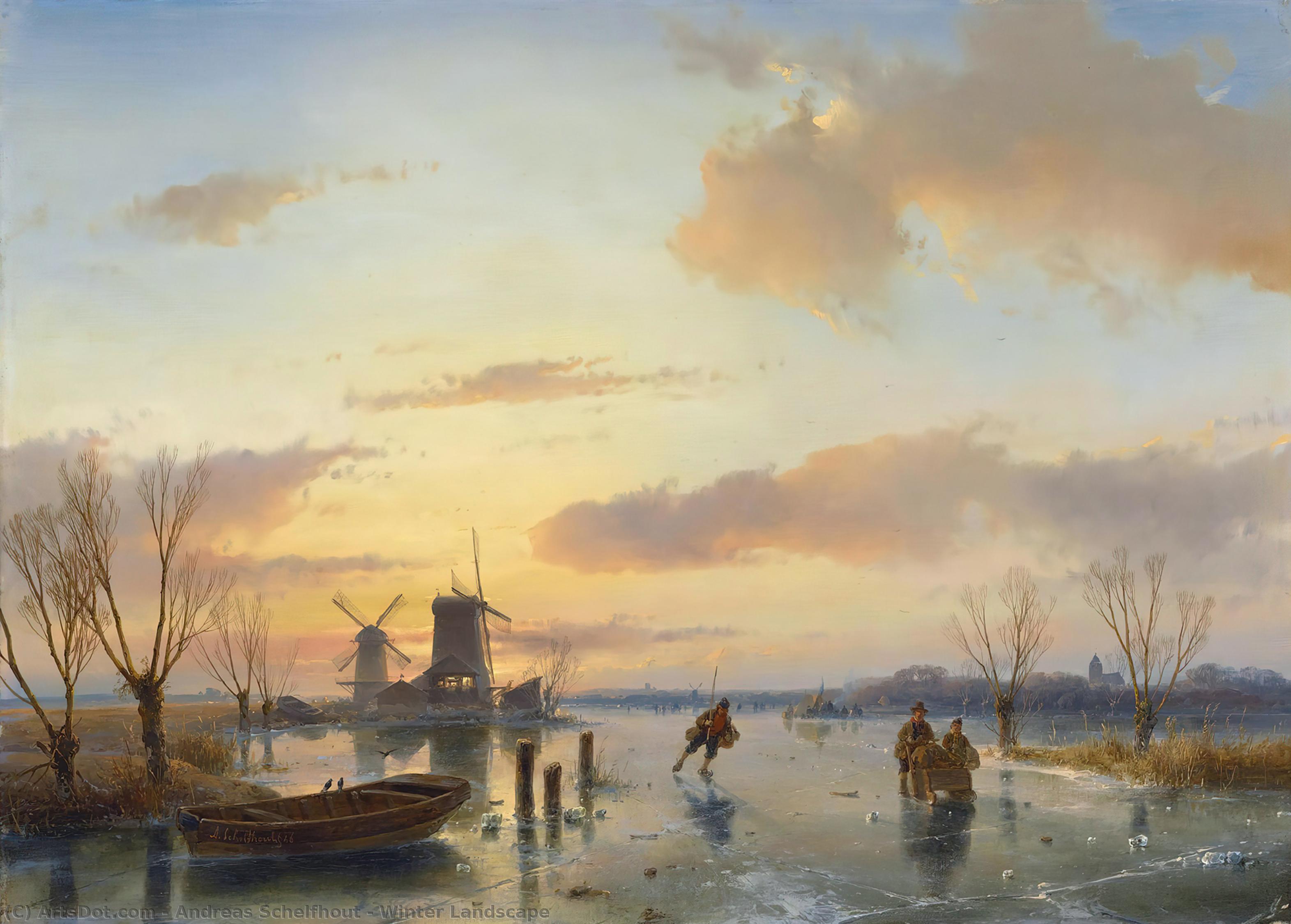 Buy Museum Art Reproductions Winter Landscape by Andreas Schelfhout (1787-1870, Netherlands) | ArtsDot.com
