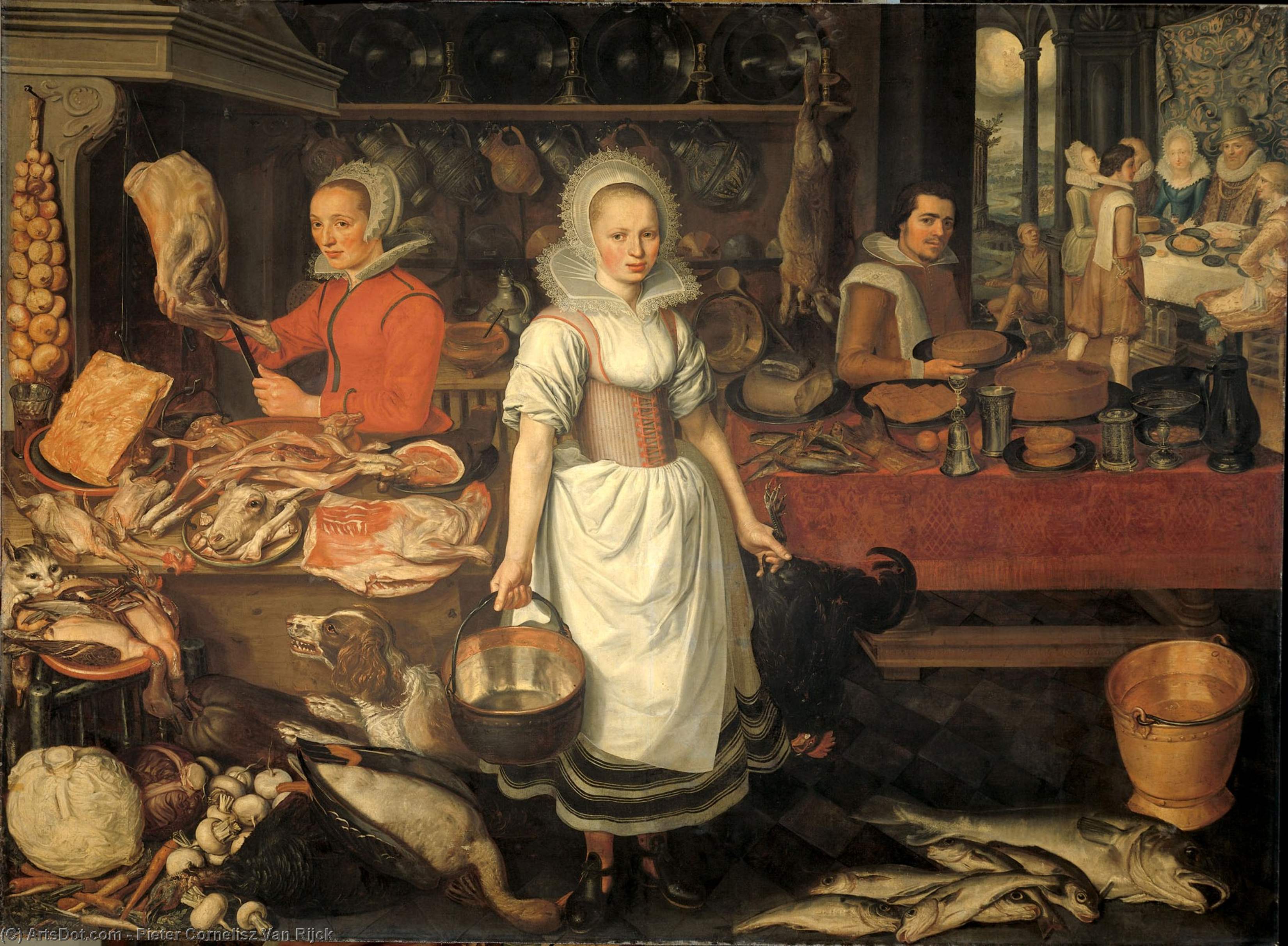 Order Paintings Reproductions Kitchen Interior With The Parable Of The Rich Man And The Poor Lazarus. by Pieter Cornelisz Van Rijck (1567-1637, Netherlands) | ArtsDot.com