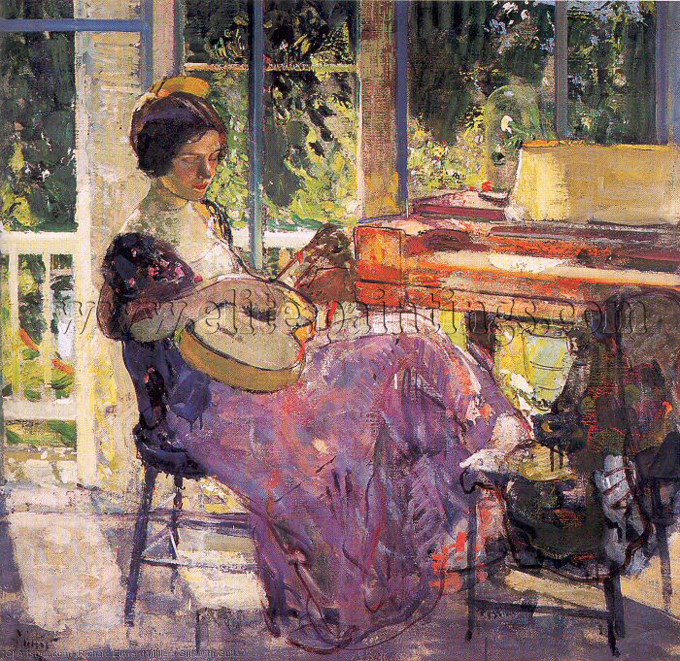 Buy Museum Art Reproductions Girl With Guitar by Richard Edward Miller (1875-1943, United States) | ArtsDot.com