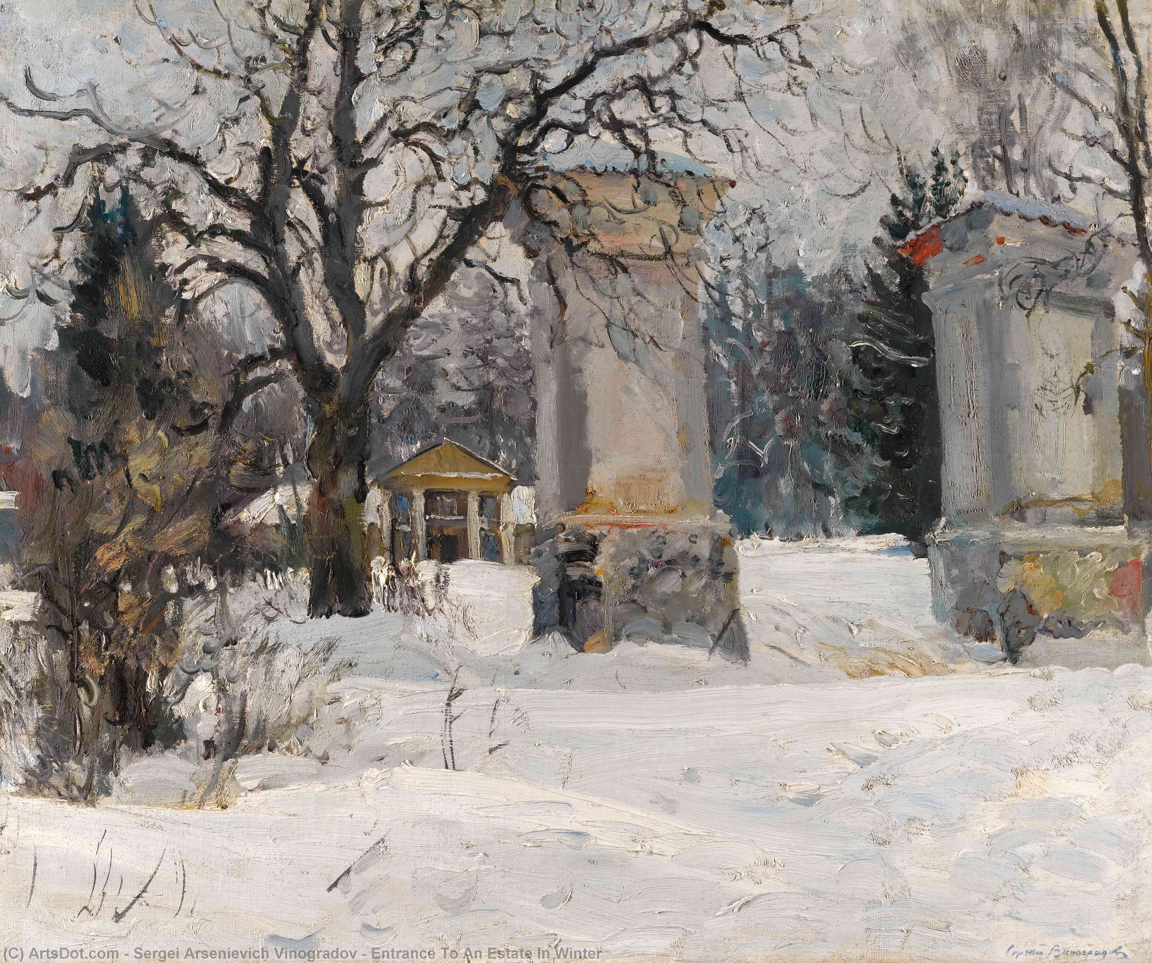Order Art Reproductions Entrance To An Estate In Winter by Sergei Arsenievich Vinogradov | ArtsDot.com