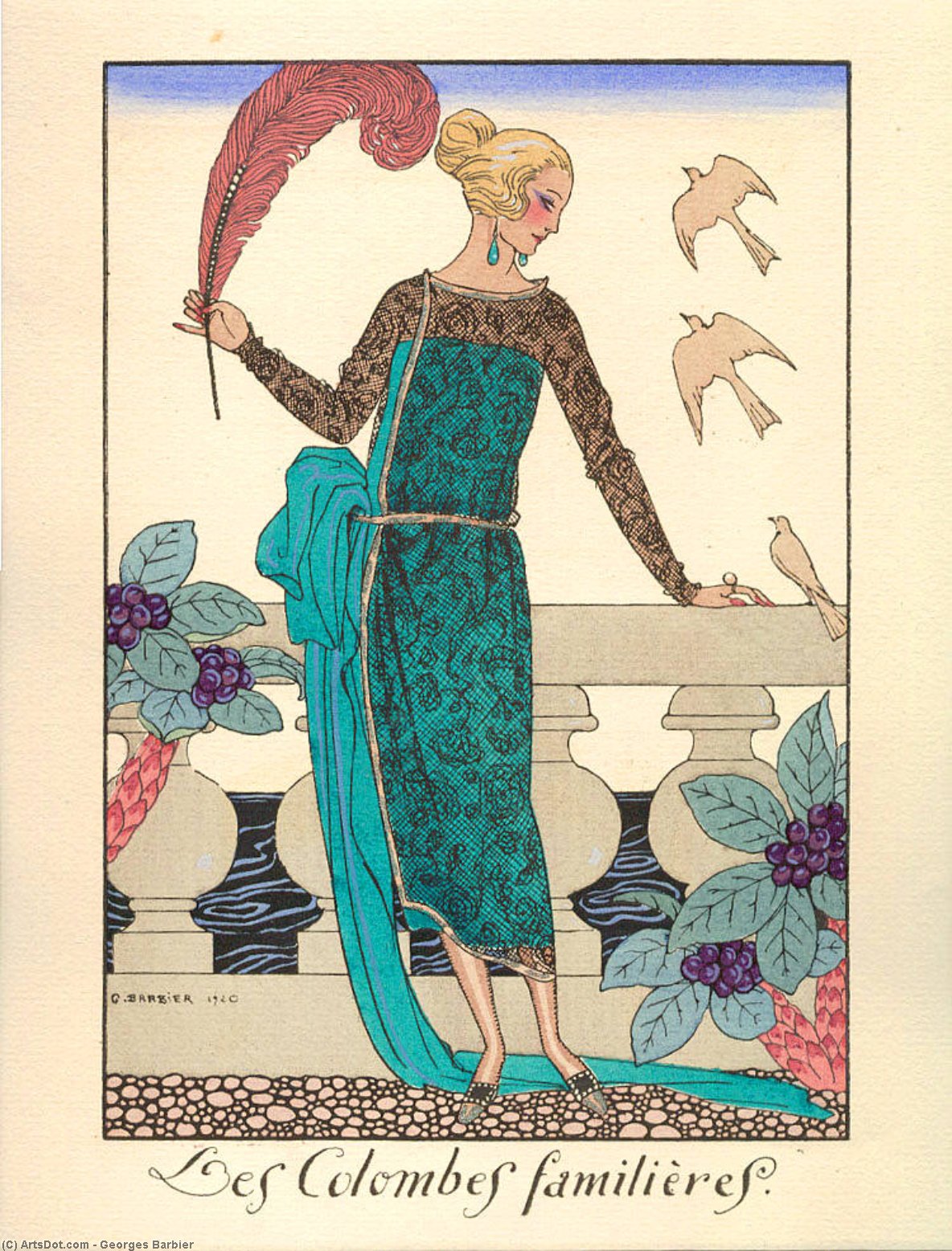 Buy Museum Art Reproductions Les Columbes Familieres by Georges Barbier (1882-1932, France) | ArtsDot.com