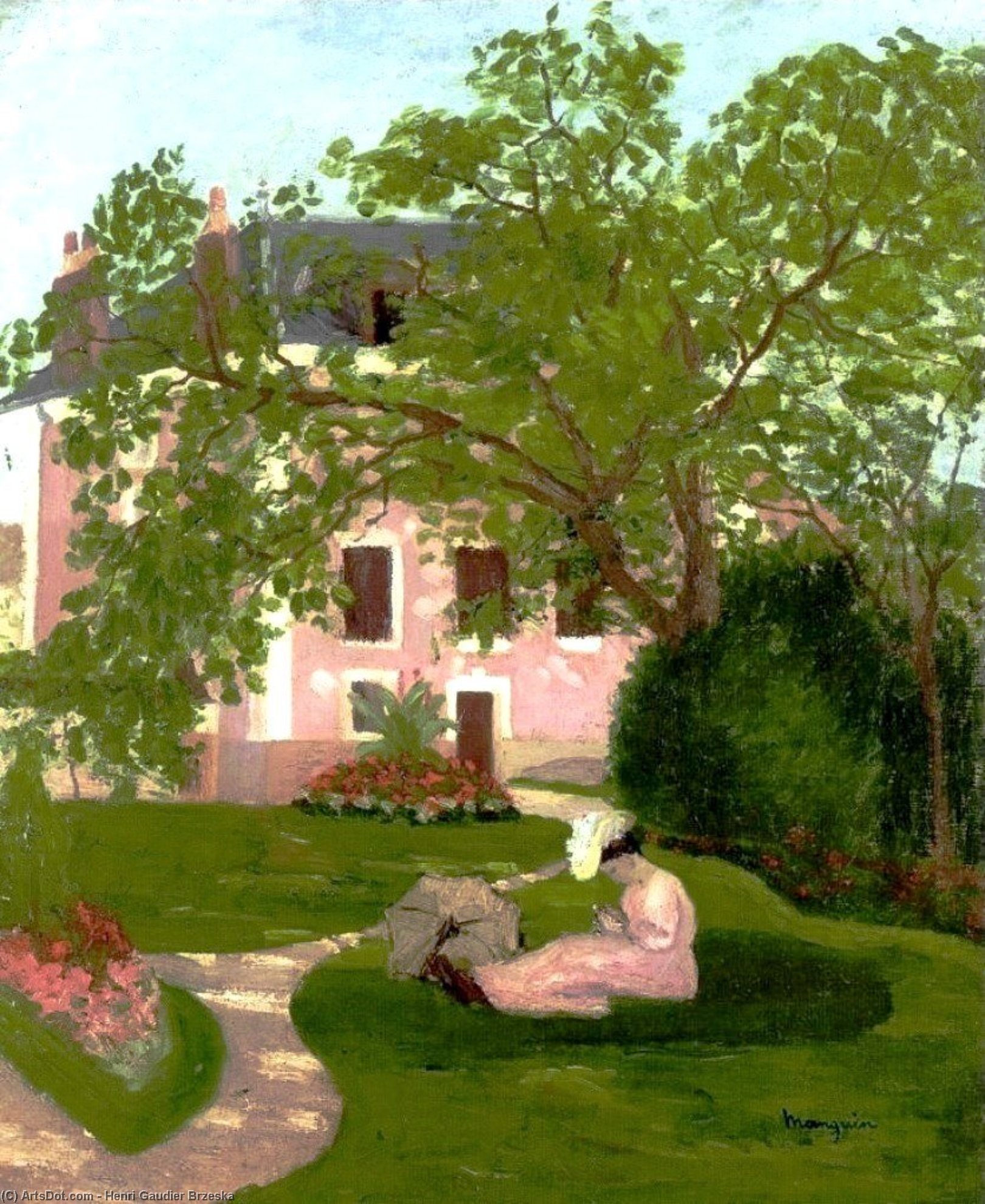 Buy Museum Art Reproductions Jeanne With Umbrella Seated In The Garden Of Coulombs by Henri Gaudier Brzeska (1891-1915, France) | ArtsDot.com
