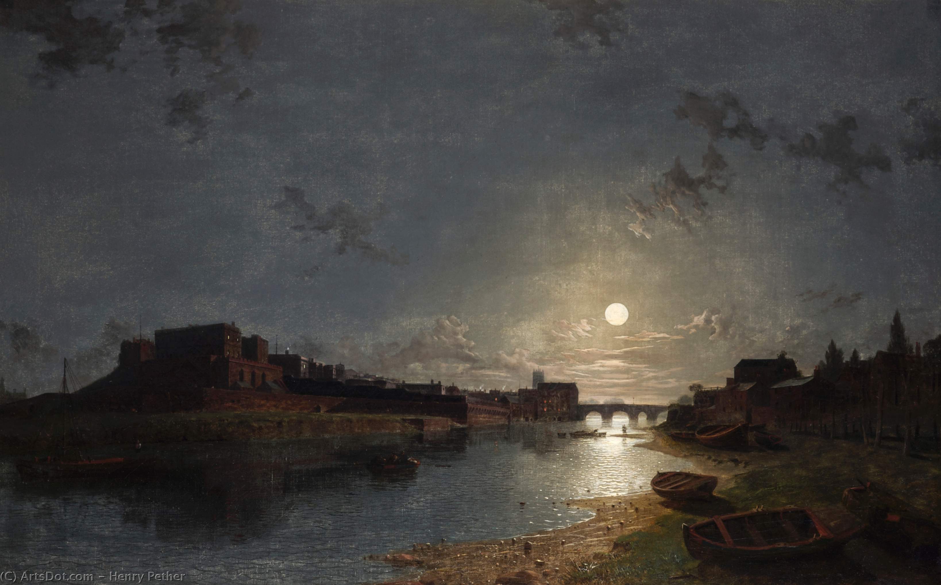Order Art Reproductions Chester Castle By Moonlight by Henry Pether (1828-1865, United Kingdom) | ArtsDot.com