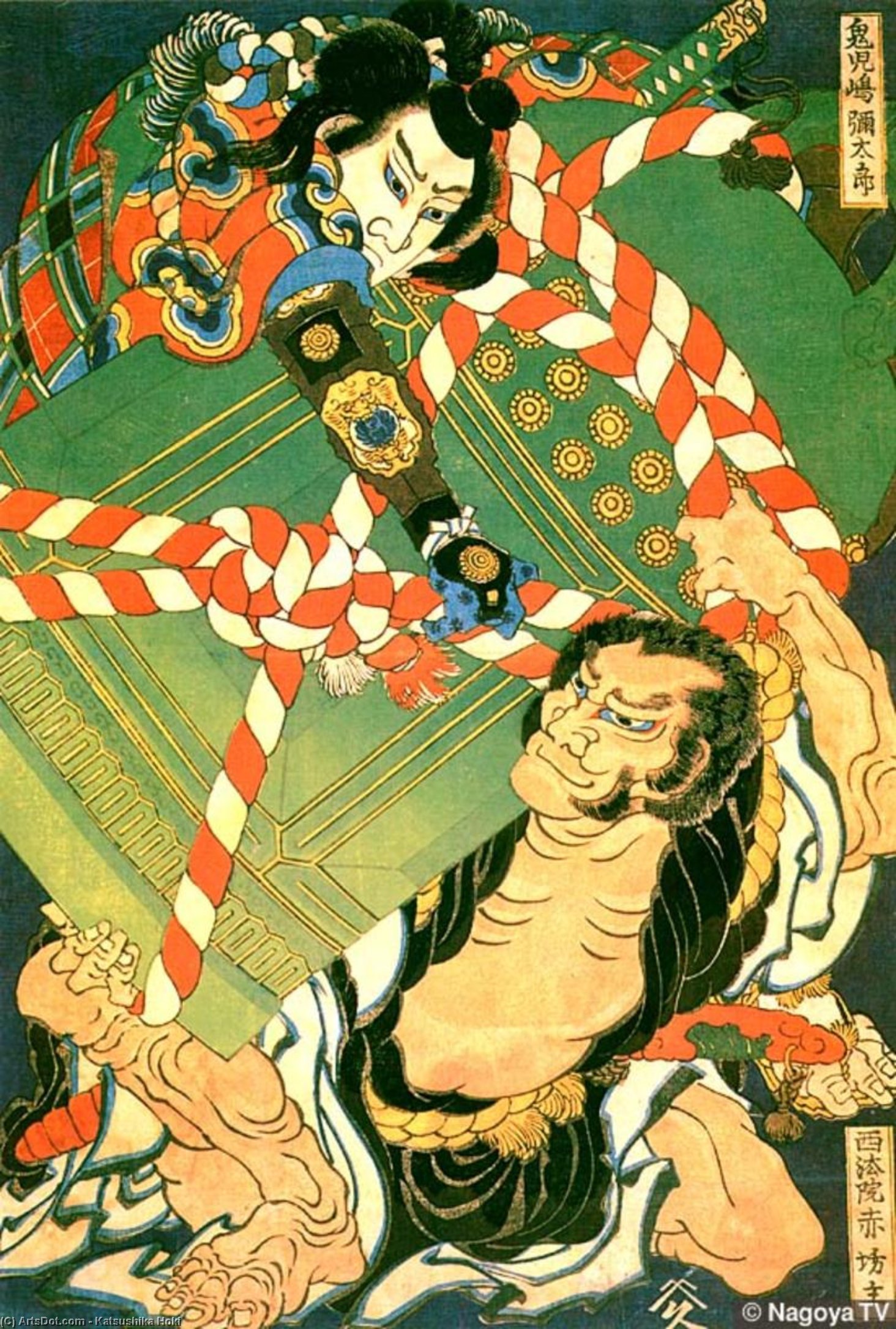Order Paintings Reproductions Battle Between Two Warriors by Katsushika Hokusai (1760-1849, Japan) | ArtsDot.com