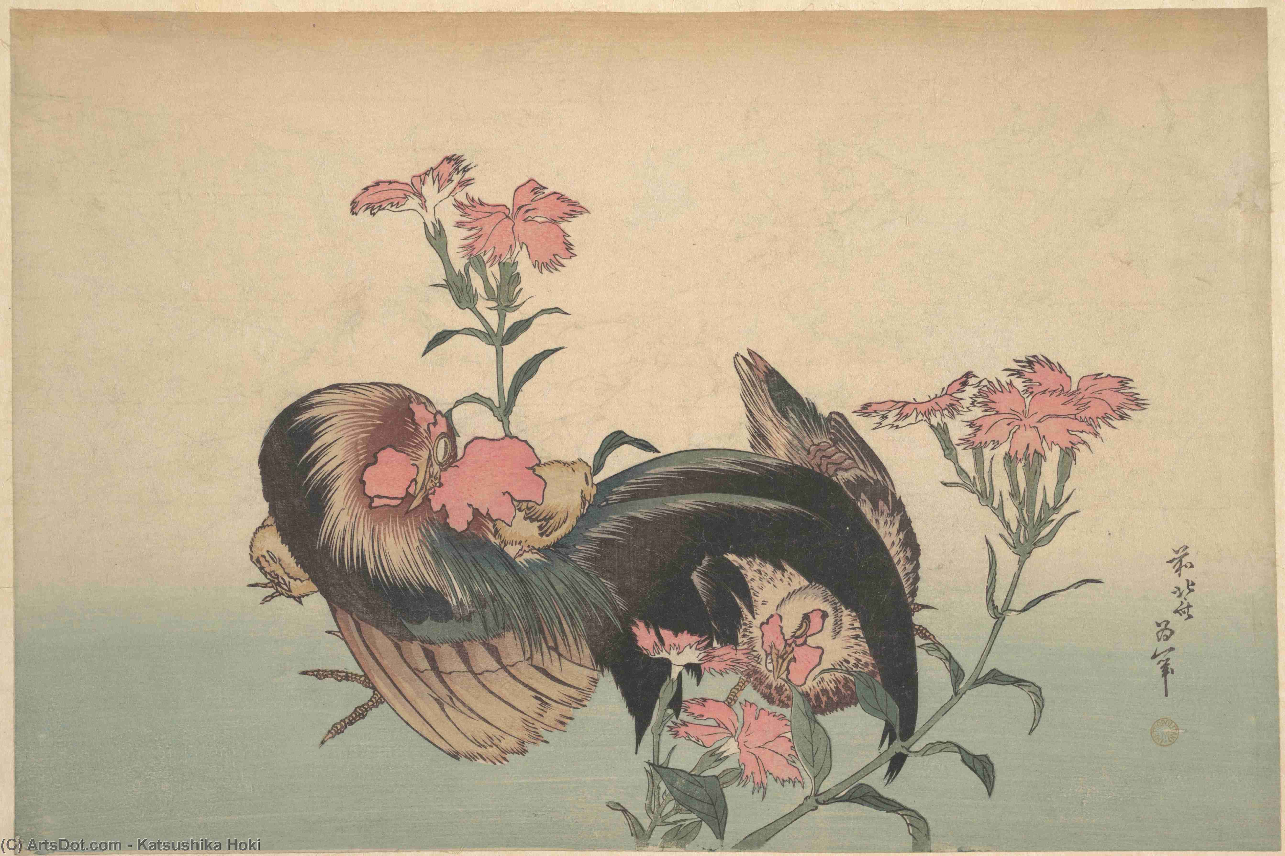 Buy Museum Art Reproductions Cock, Hen, And Nadeshiko by Katsushika Hokusai (1760-1849, Japan) | ArtsDot.com