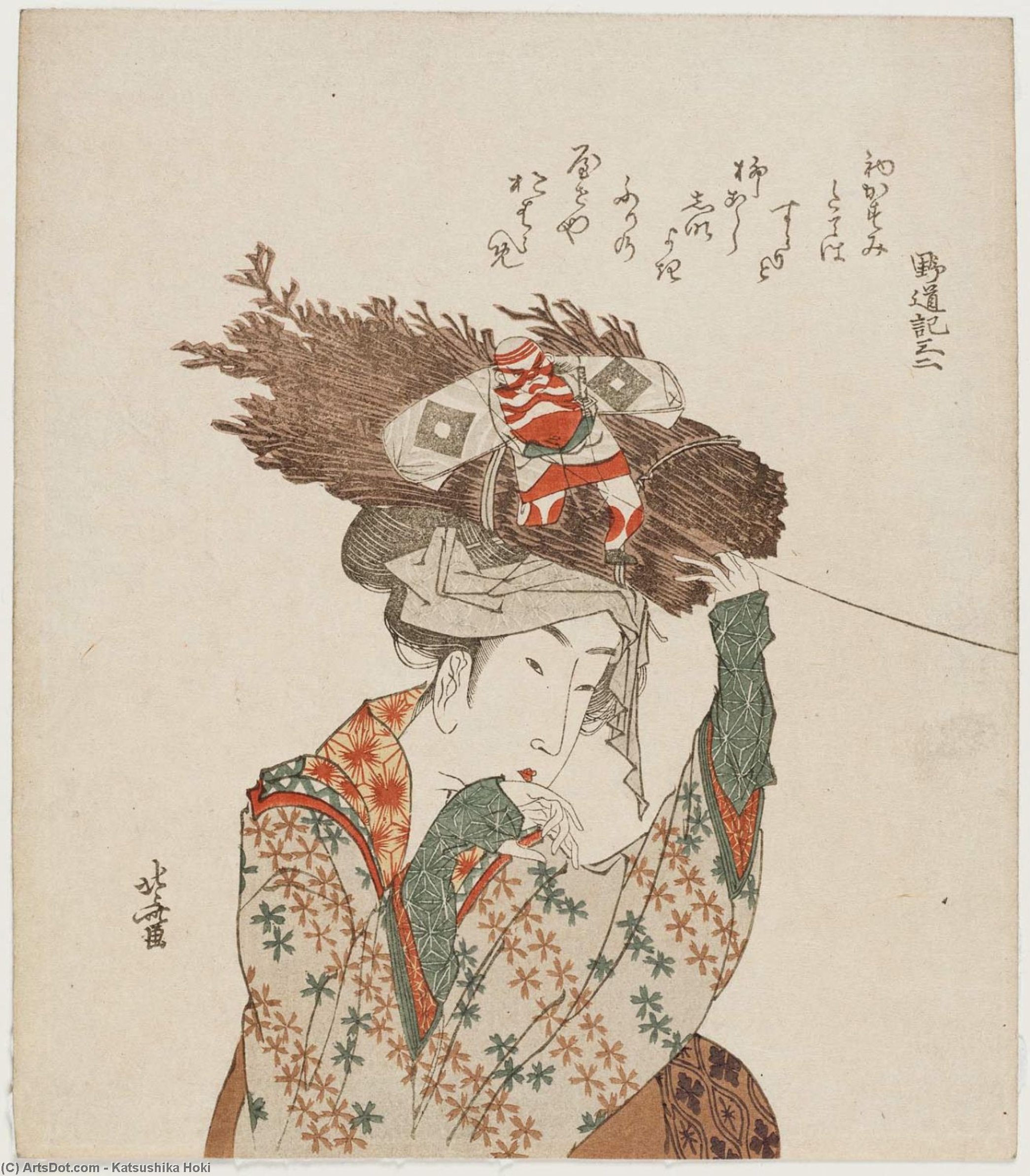 Order Oil Painting Replica Woman Of Ôhara With Firewood Bundle And Kite by Katsushika Hokusai (1760-1849, Japan) | ArtsDot.com