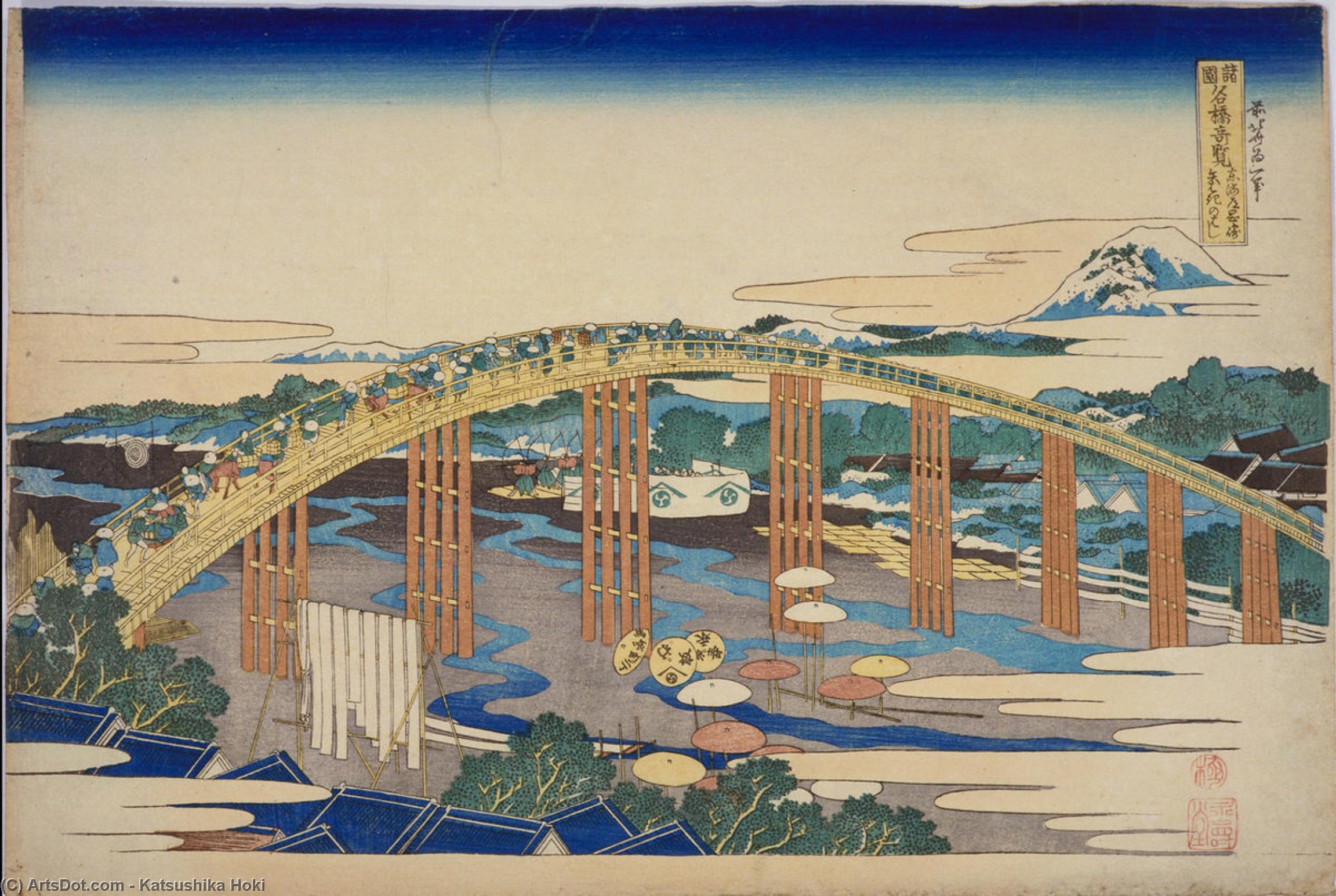Order Oil Painting Replica Yahagibashi Bridge At Okazaki On The Tokaido Highway by Katsushika Hokusai (1760-1849, Japan) | ArtsDot.com