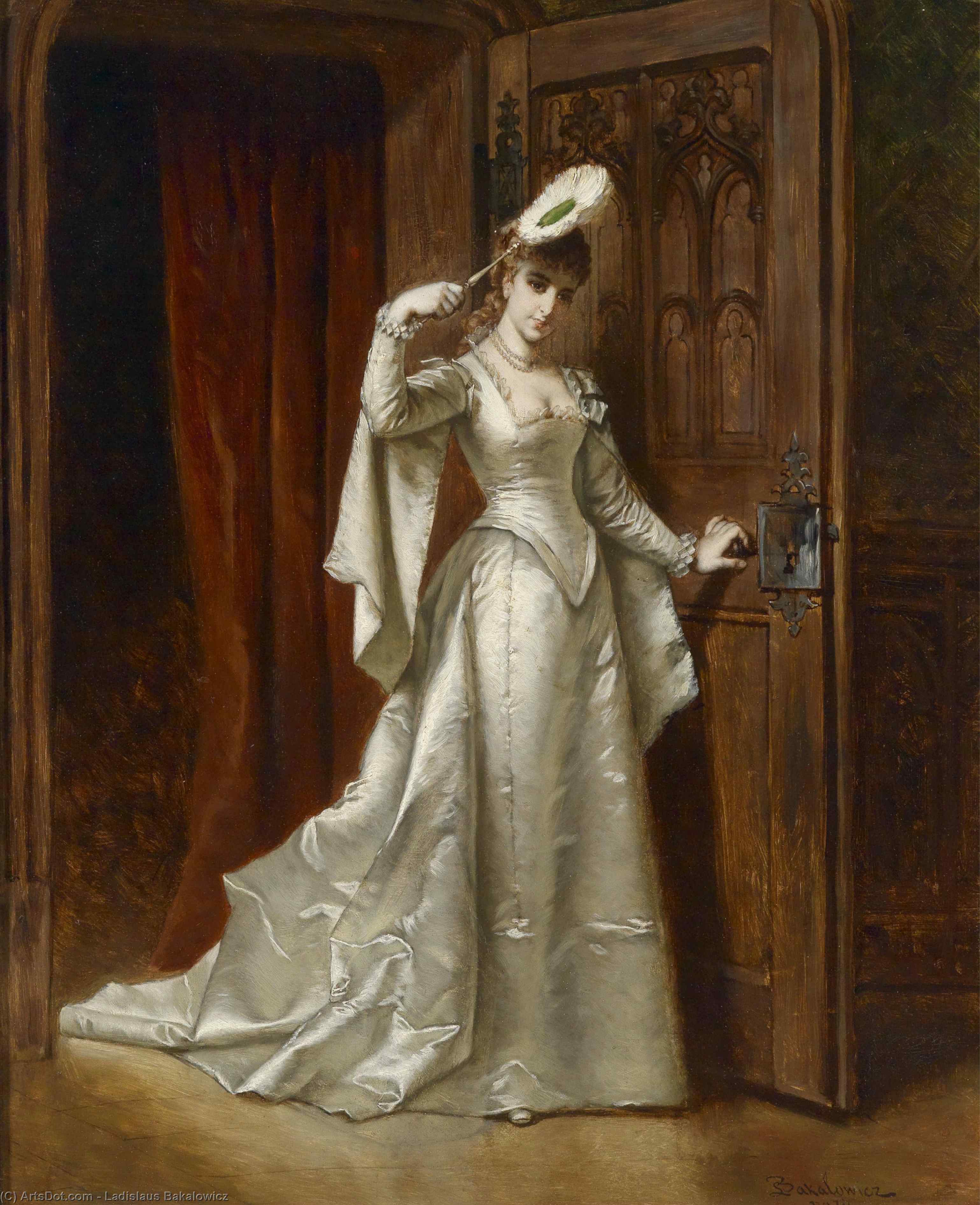 Order Oil Painting Replica Elegant Lady In A White Damask Dress by Ladislaus Bakalowicz (1833-1903, Poland) | ArtsDot.com