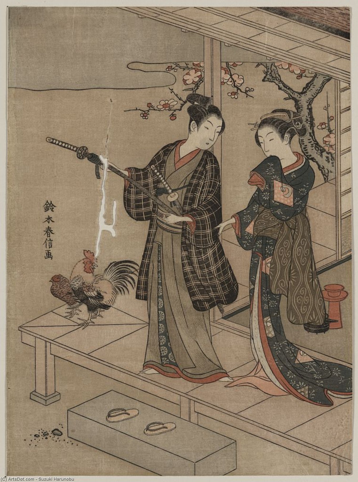 Buy Museum Art Reproductions Gentleman Taking Leave Of His Lady On A Veranda by Suzuki Harunobu (1725-1770, Japan) | ArtsDot.com