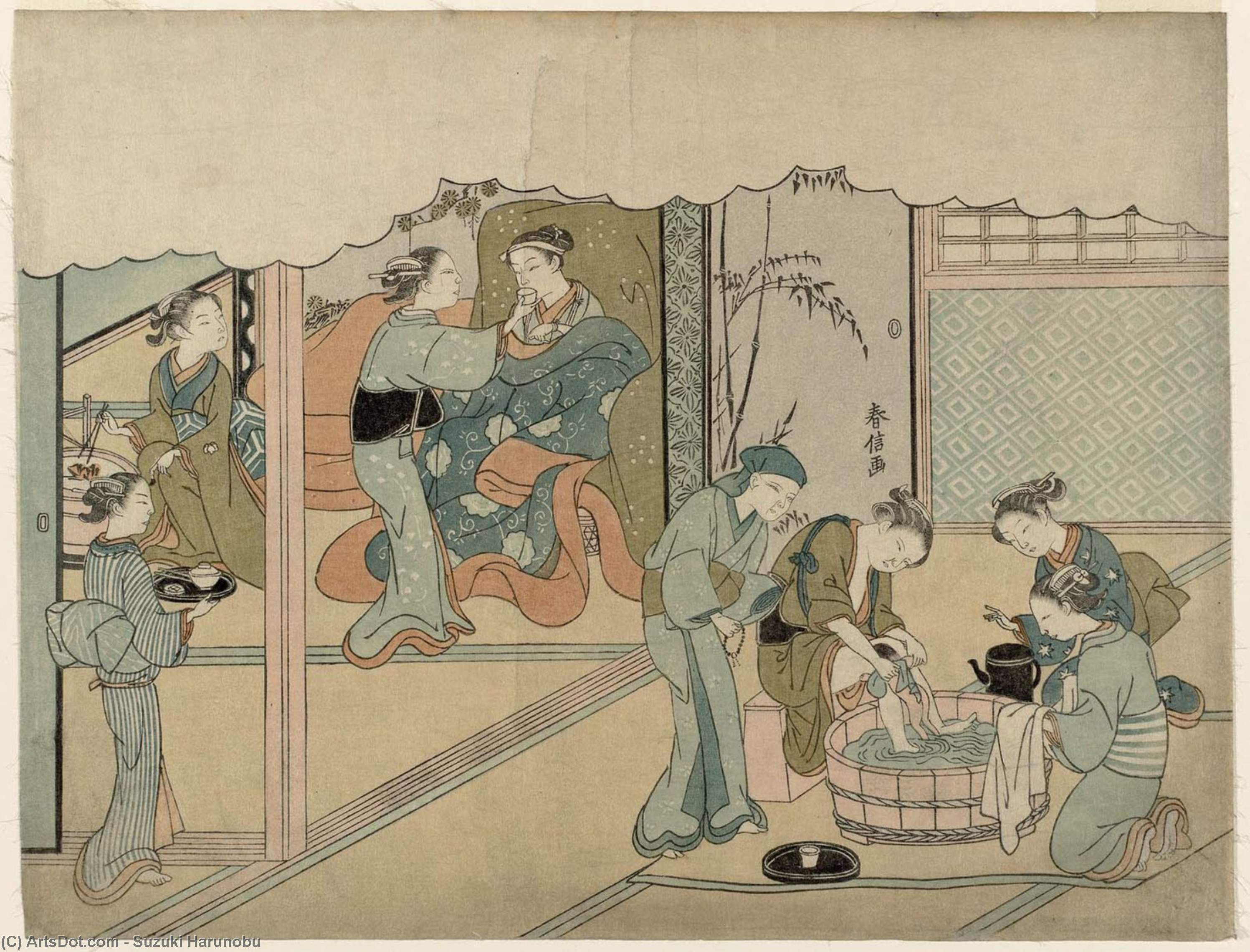 Order Oil Painting Replica The Birth Of The First Child by Suzuki Harunobu (1725-1770, Japan) | ArtsDot.com