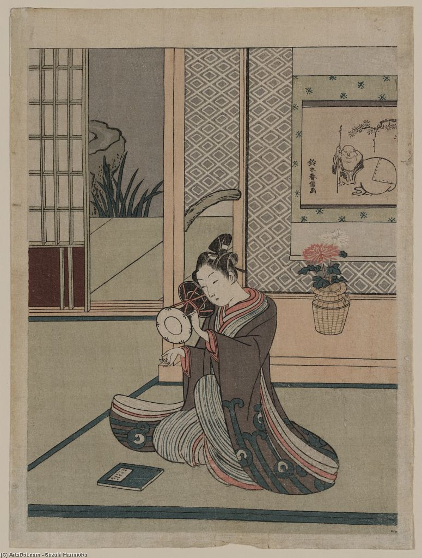Buy Museum Art Reproductions Young Man Striking A Drum by Suzuki Harunobu (1725-1770, Japan) | ArtsDot.com