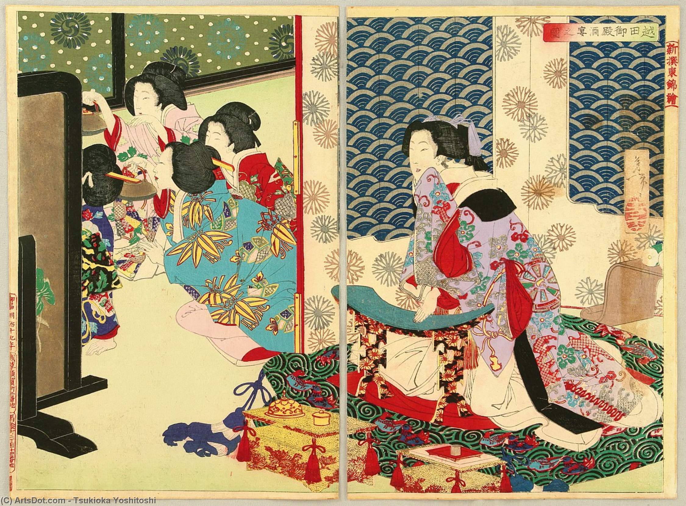 Order Artwork Replica Drinking Party At Kioshida Palace by Tsukioka Yoshitoshi (1839-1892, Japan) | ArtsDot.com