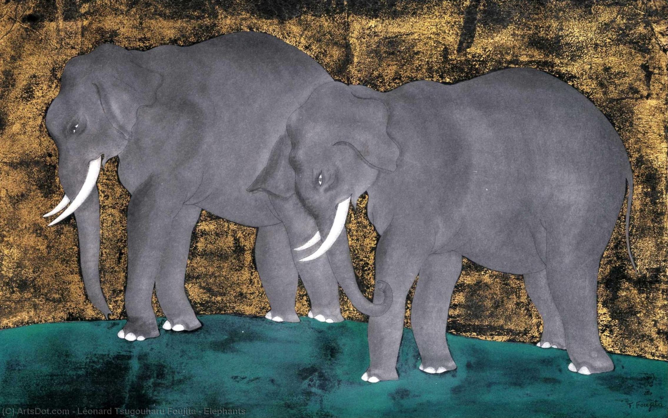 Buy Museum Art Reproductions Elephants by Léonard Tsugouharu Foujita (Inspired By) (1886-1968, Japan) | ArtsDot.com