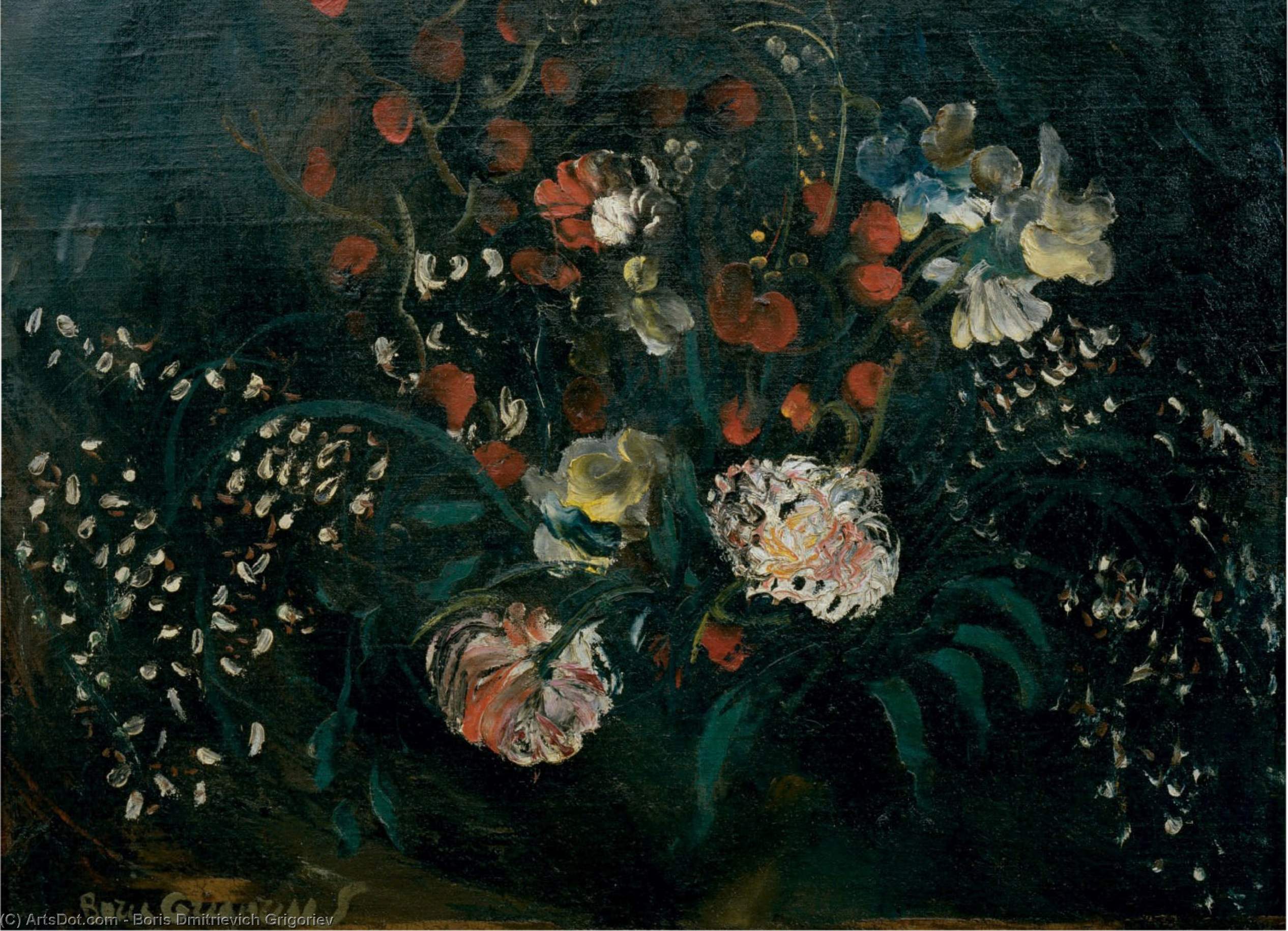 Order Oil Painting Replica Still-life With Flowers by Boris Dmitrievich Grigoriev (1886-1939, Russia) | ArtsDot.com